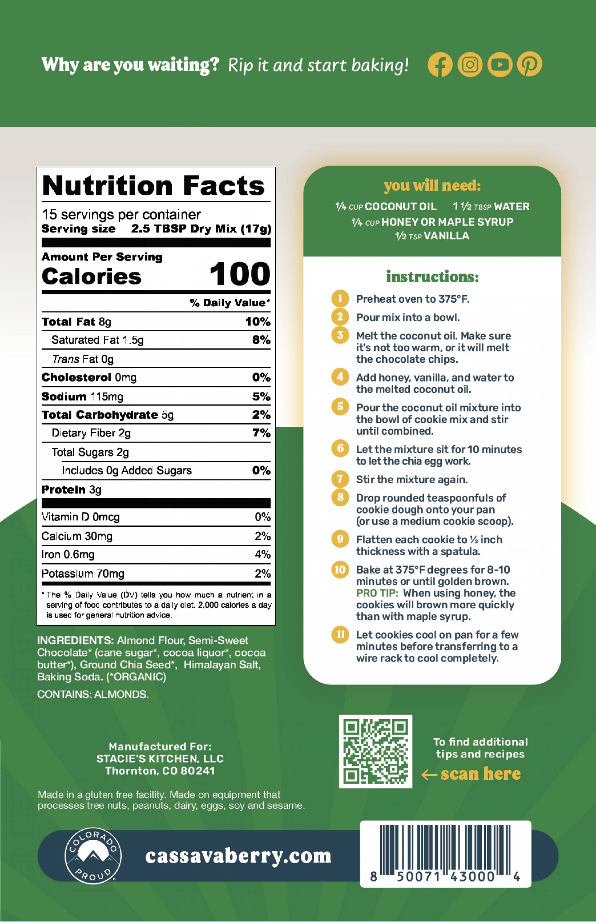 Cassavaberry Chocolate Chip Cookie Mix