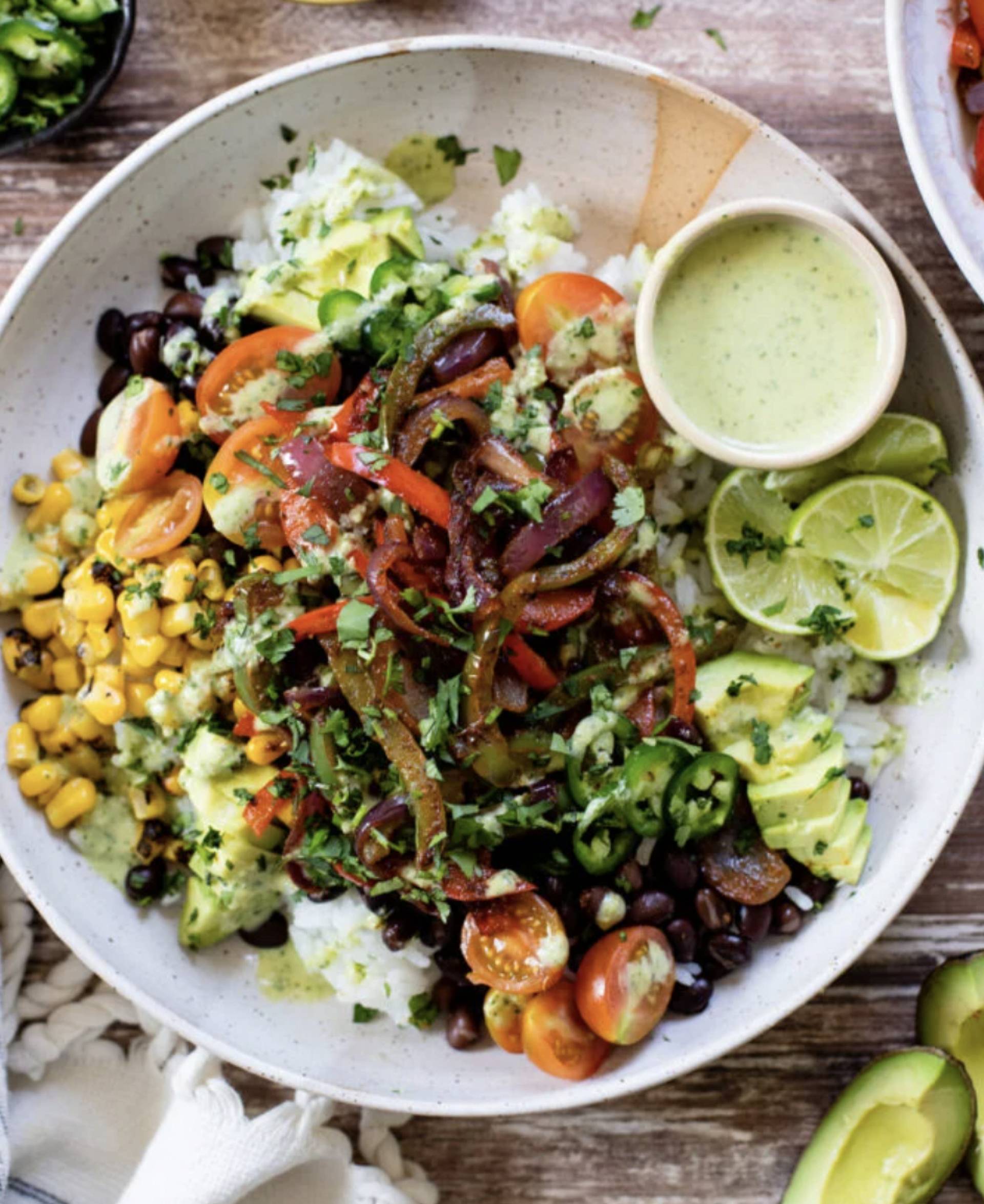Pollo Asado Chicken Burrito Bowl with Avocado Drizzle