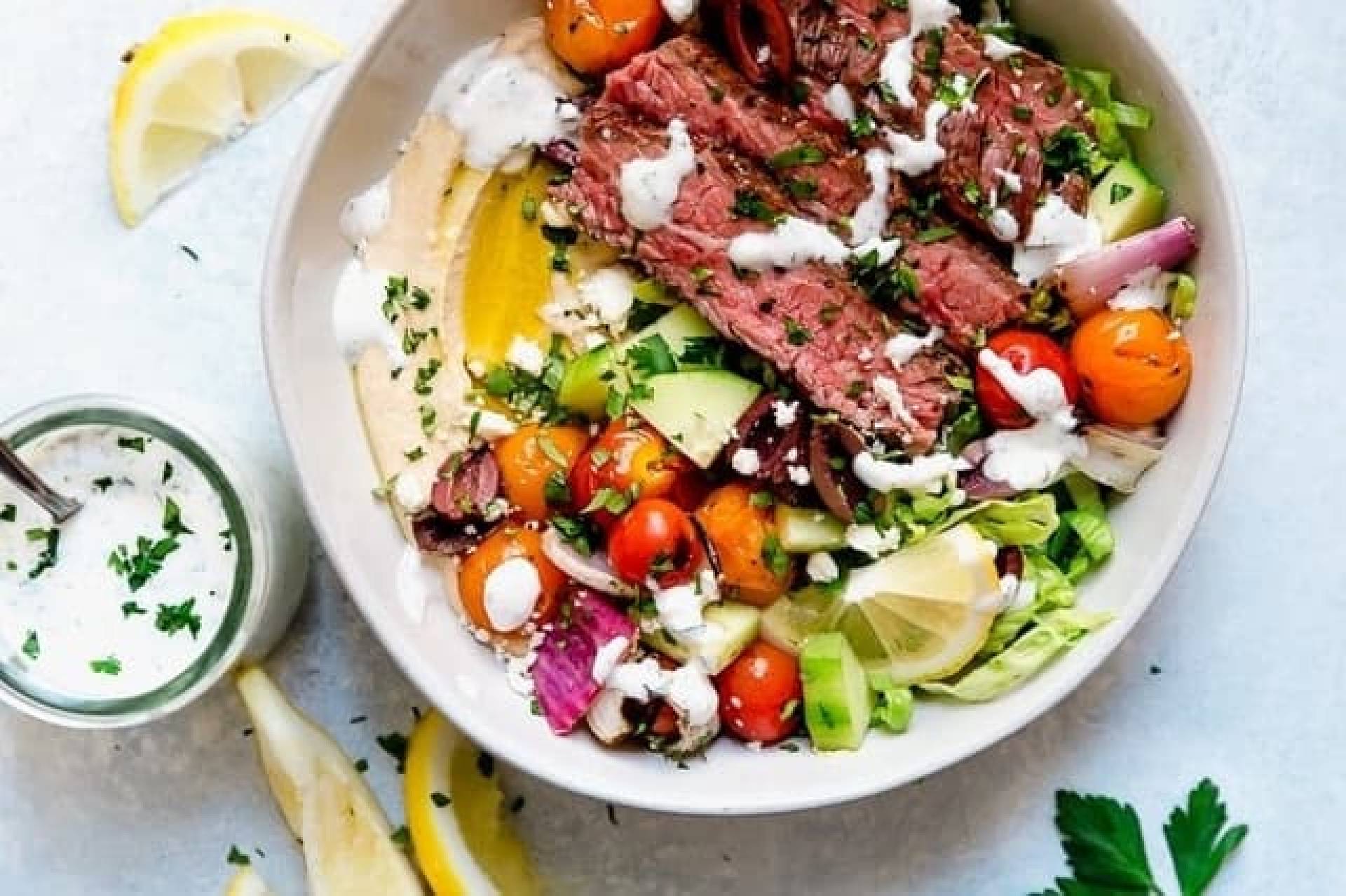 Mediterranean Flank Steak Bowl with Couscous and Feta