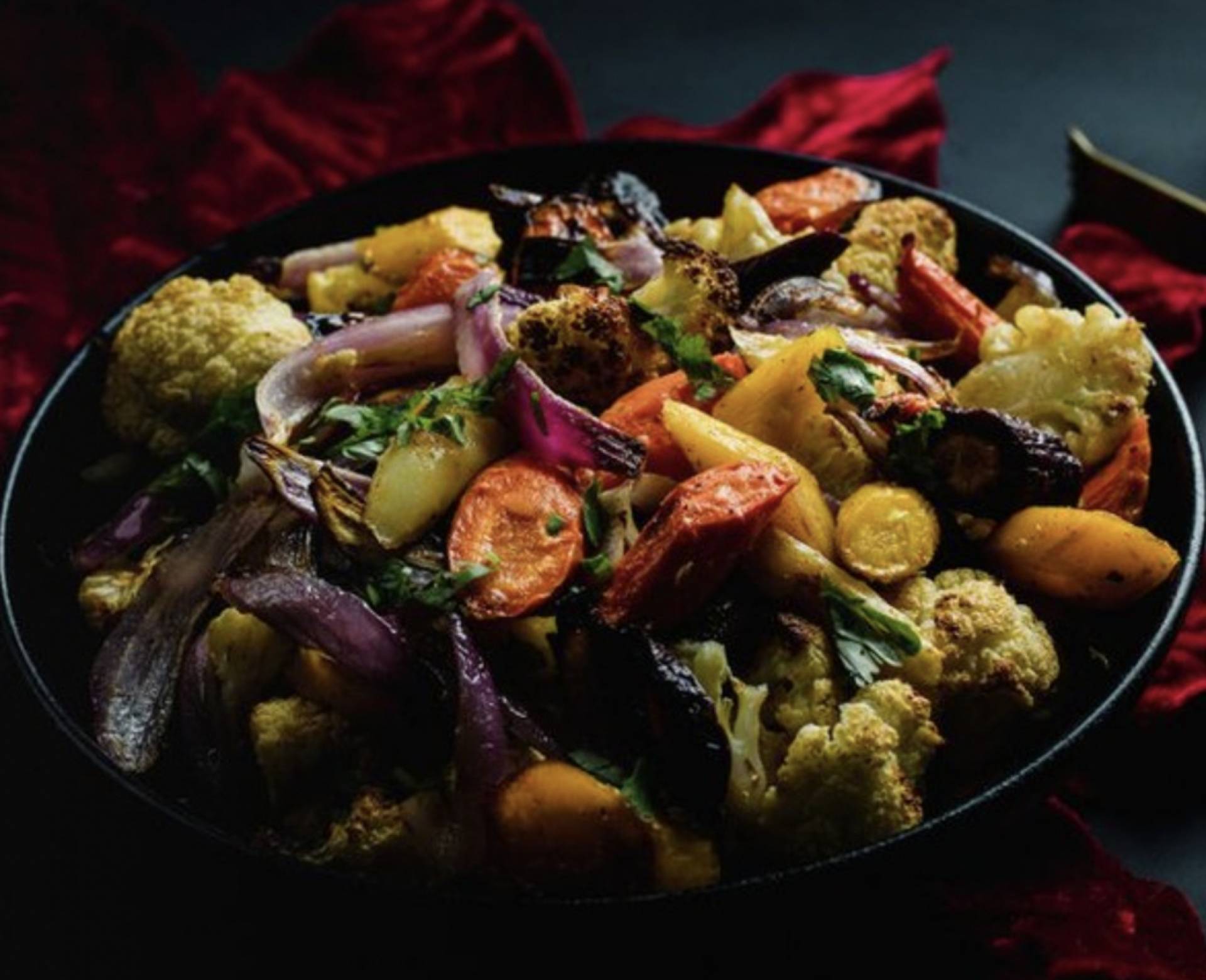 Honey & Spice Roasted Rainbow Carrots and Cauliflower HOLIDAY