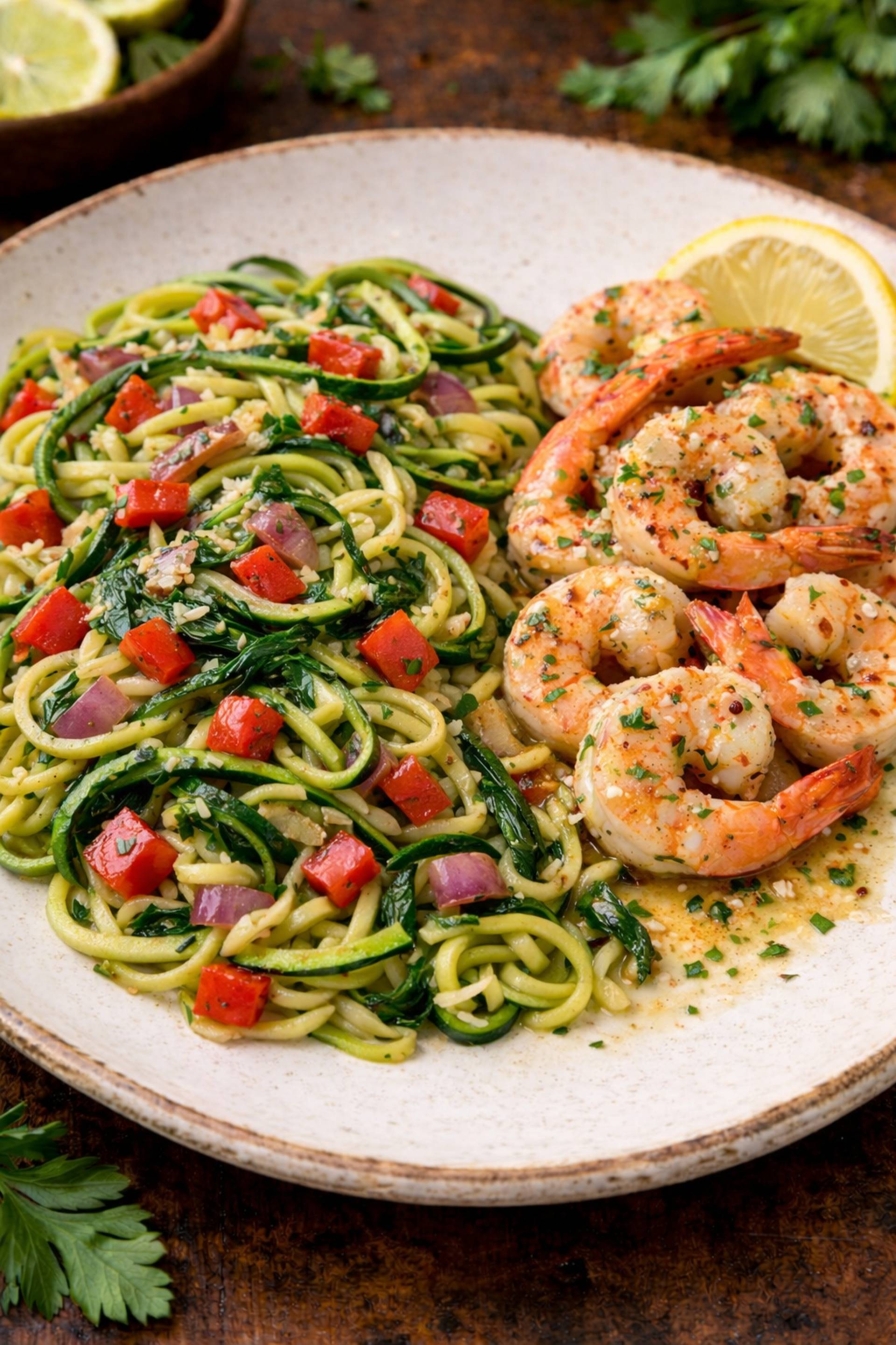 Gluten Free Shrimp Scampi with Zoodles & Veggies