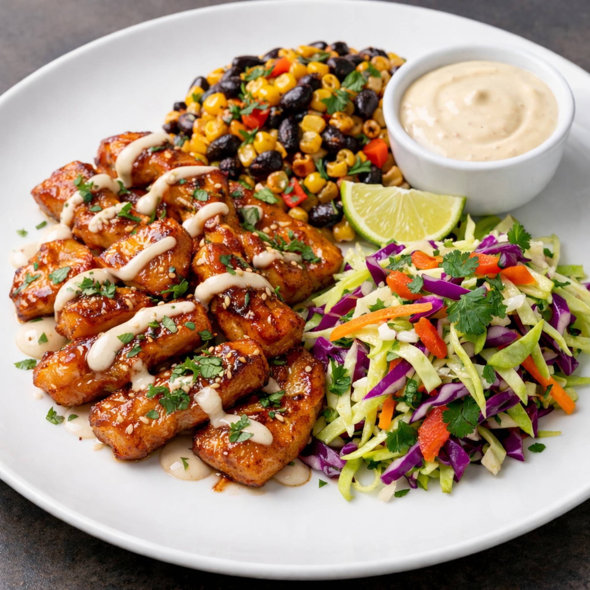 Plant Based Agave Lime Daring Chik'n Elote and Black Beans