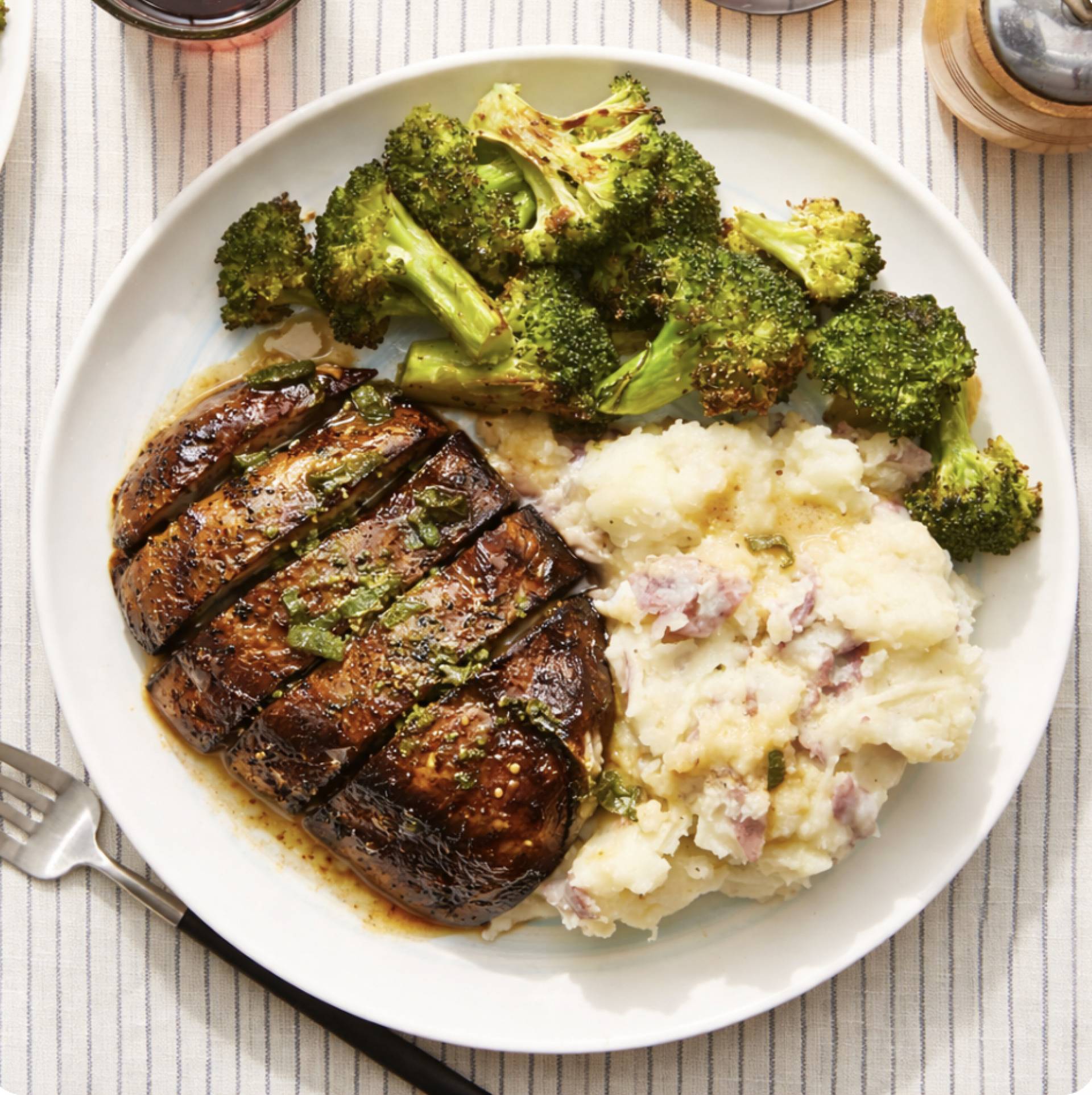 Vegan Grilled Portobello Mushrooms with Grainy Mustard and Florets