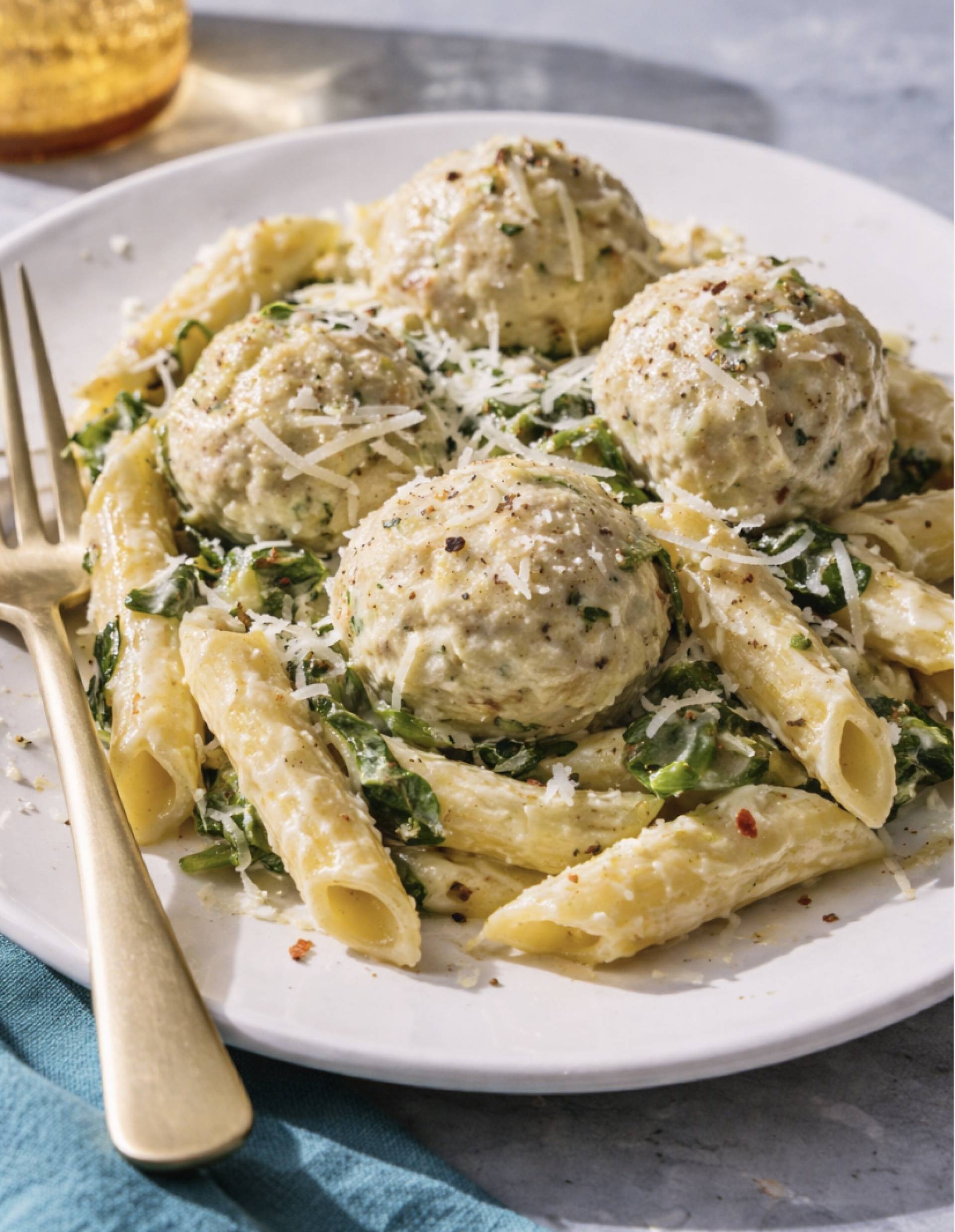Gluten Free Ricotta Parmesan Chicken Meatballs with Lemony Cream Sauce