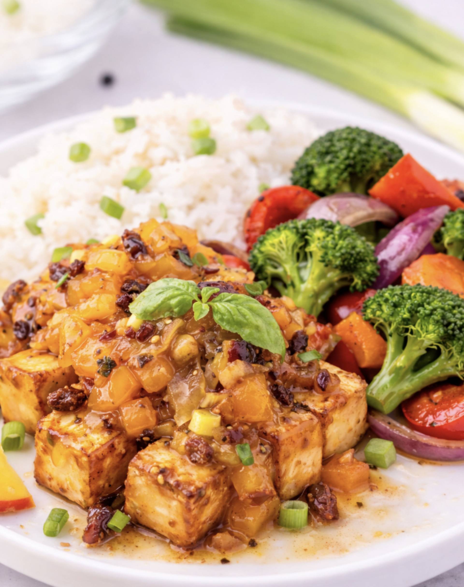 Mango Chutney Glazed Tofu with Coconut Rice