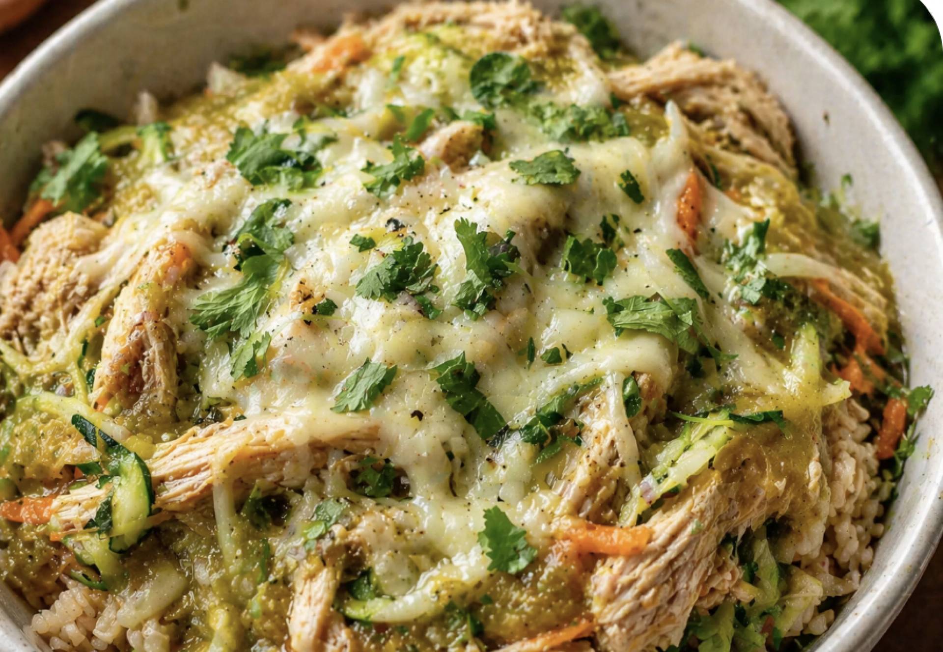 Gluten Free Chicken Hatch Verde Enchilada Rice Bowls