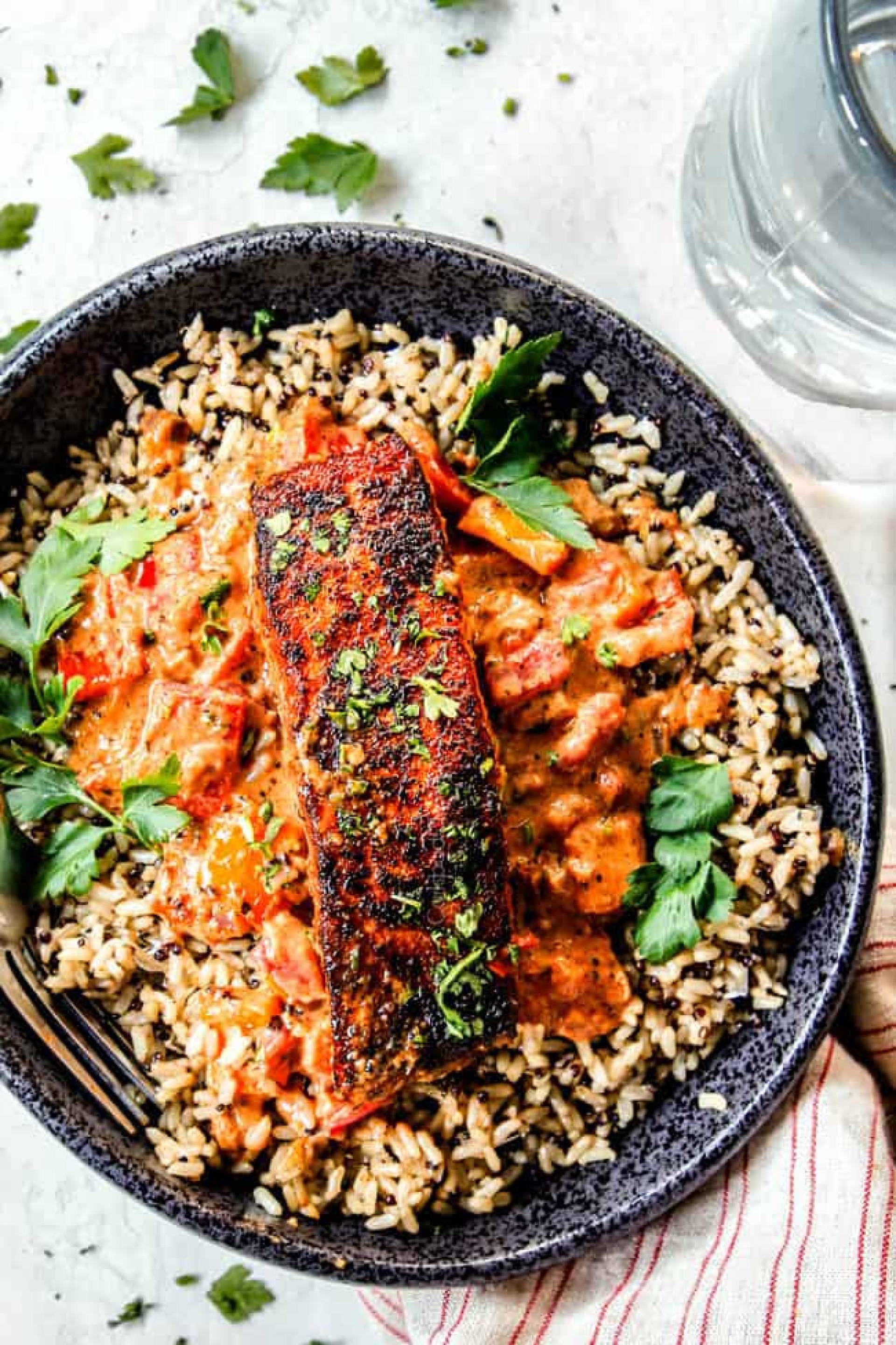 Dairy Free Blackened Coho Salmon with Jambalaya Vegetables