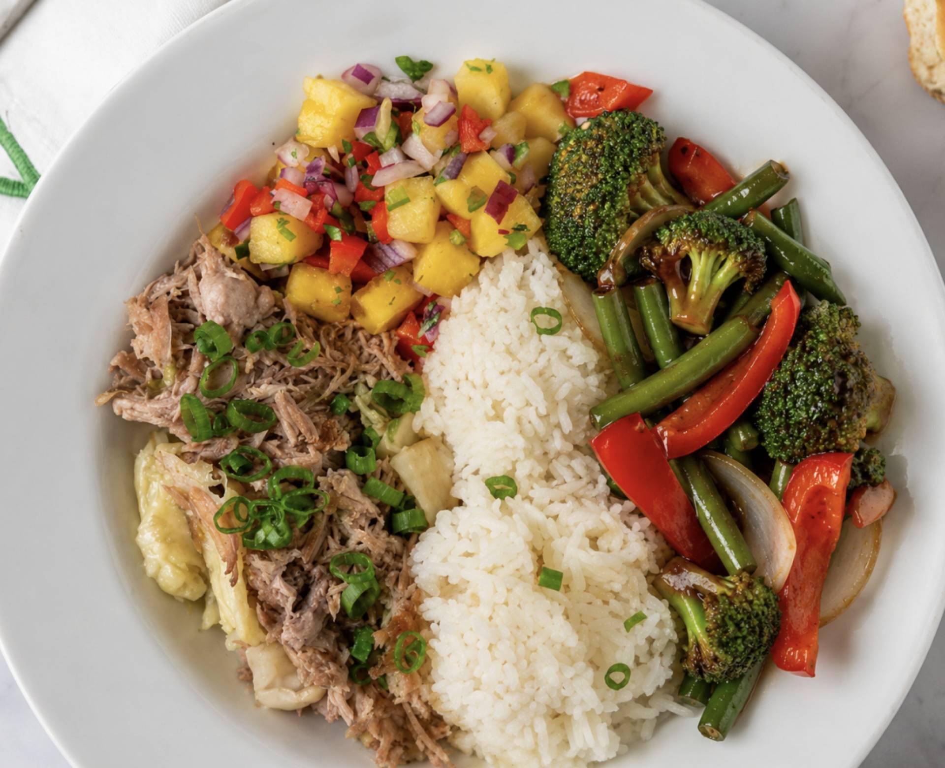Kalua Braised Pork with Tropical Salsa and Coconut Rice