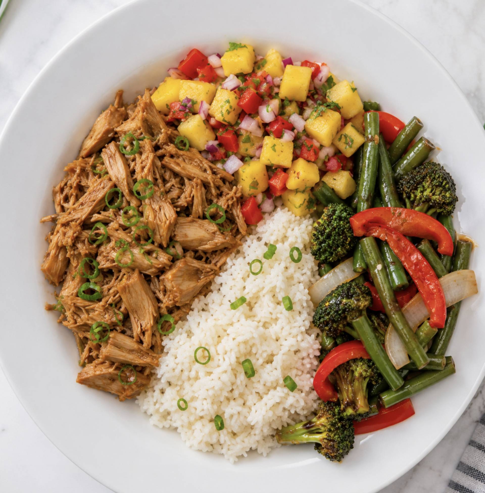 Kalua Style Jackfruit with Tropical Salsa and Coconut Rice