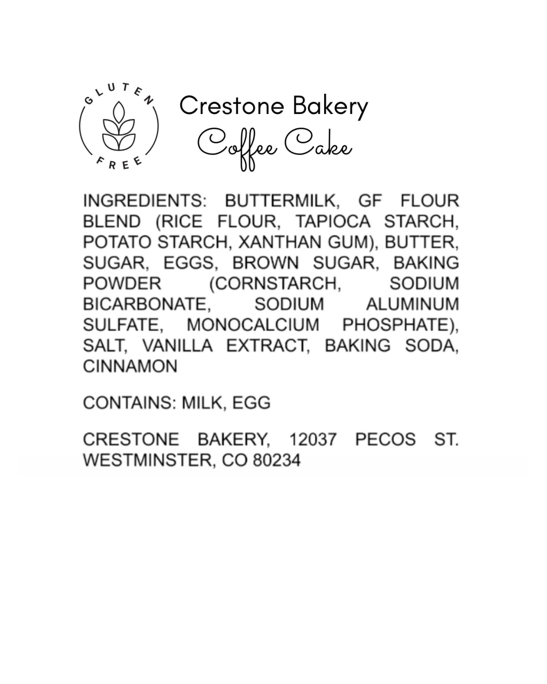 COFFEE CAKE SLICE - CRESTONE BAKERY