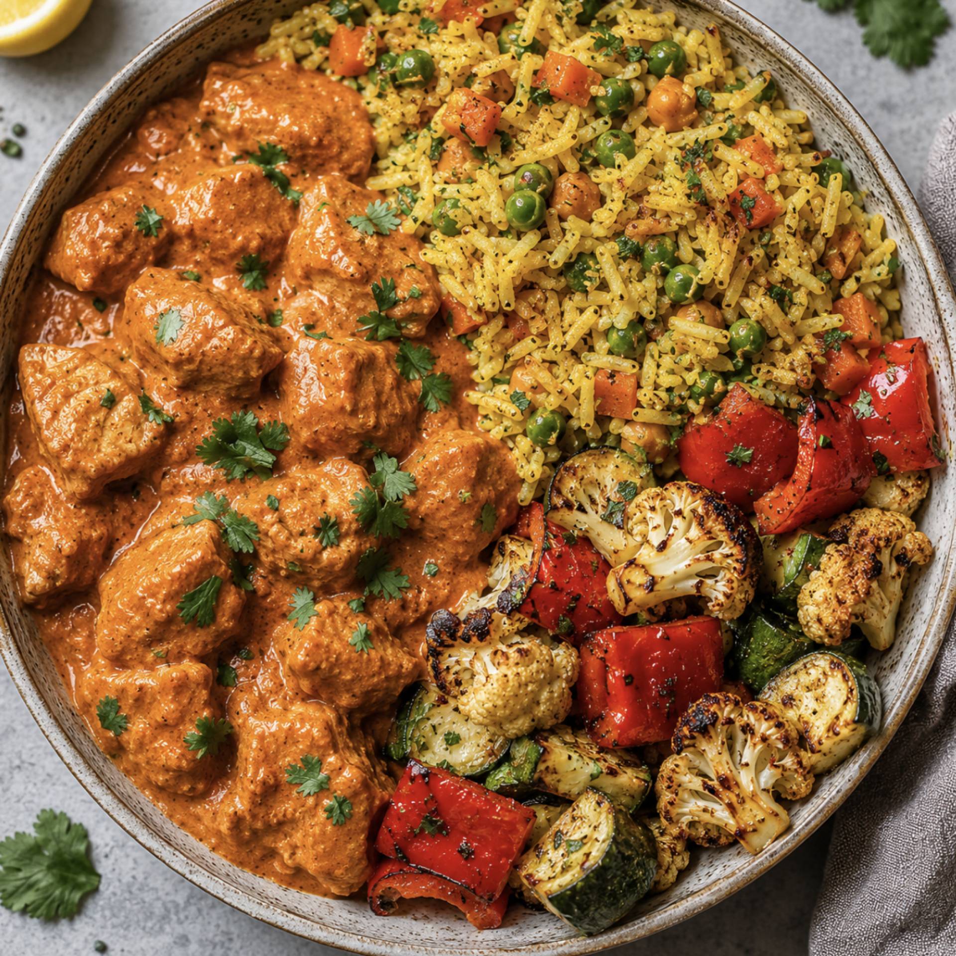 Indian Butter Chicken & Biryani with Curried Vegetables