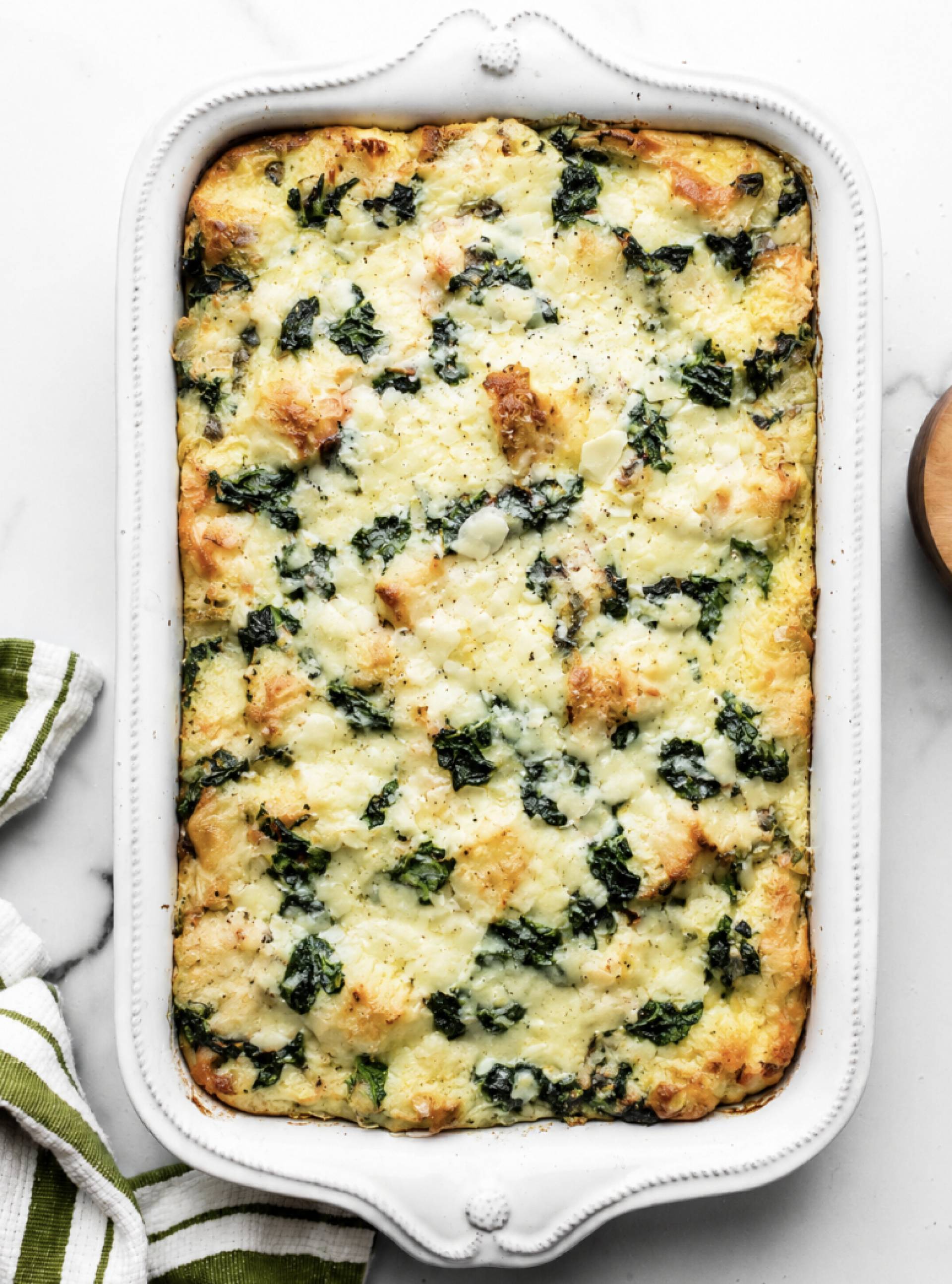 Spinach and Parmesan Sourdough Breakfast Strata