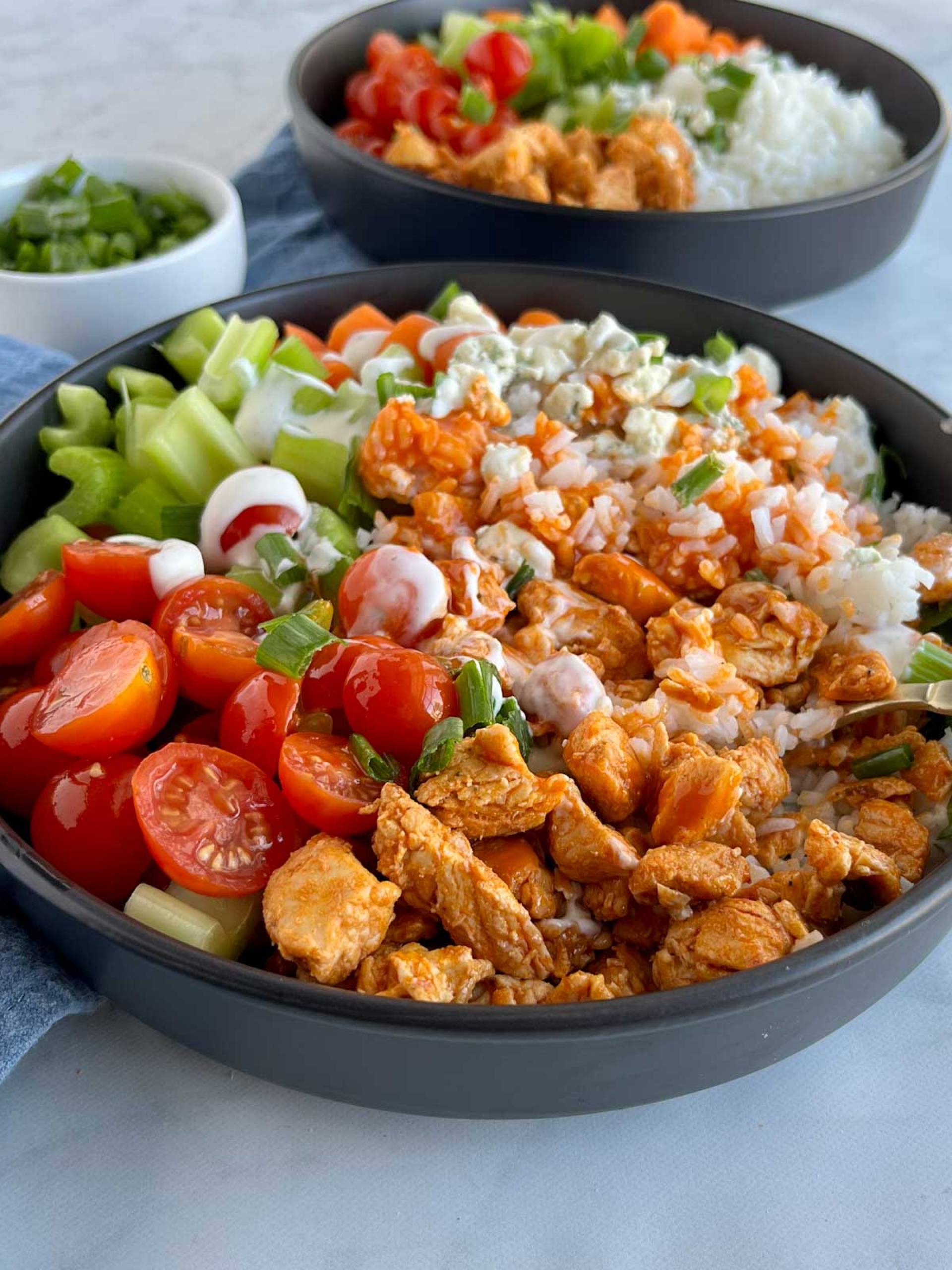 Buffalo Chicken and Rice Bowls with Gorgonzola