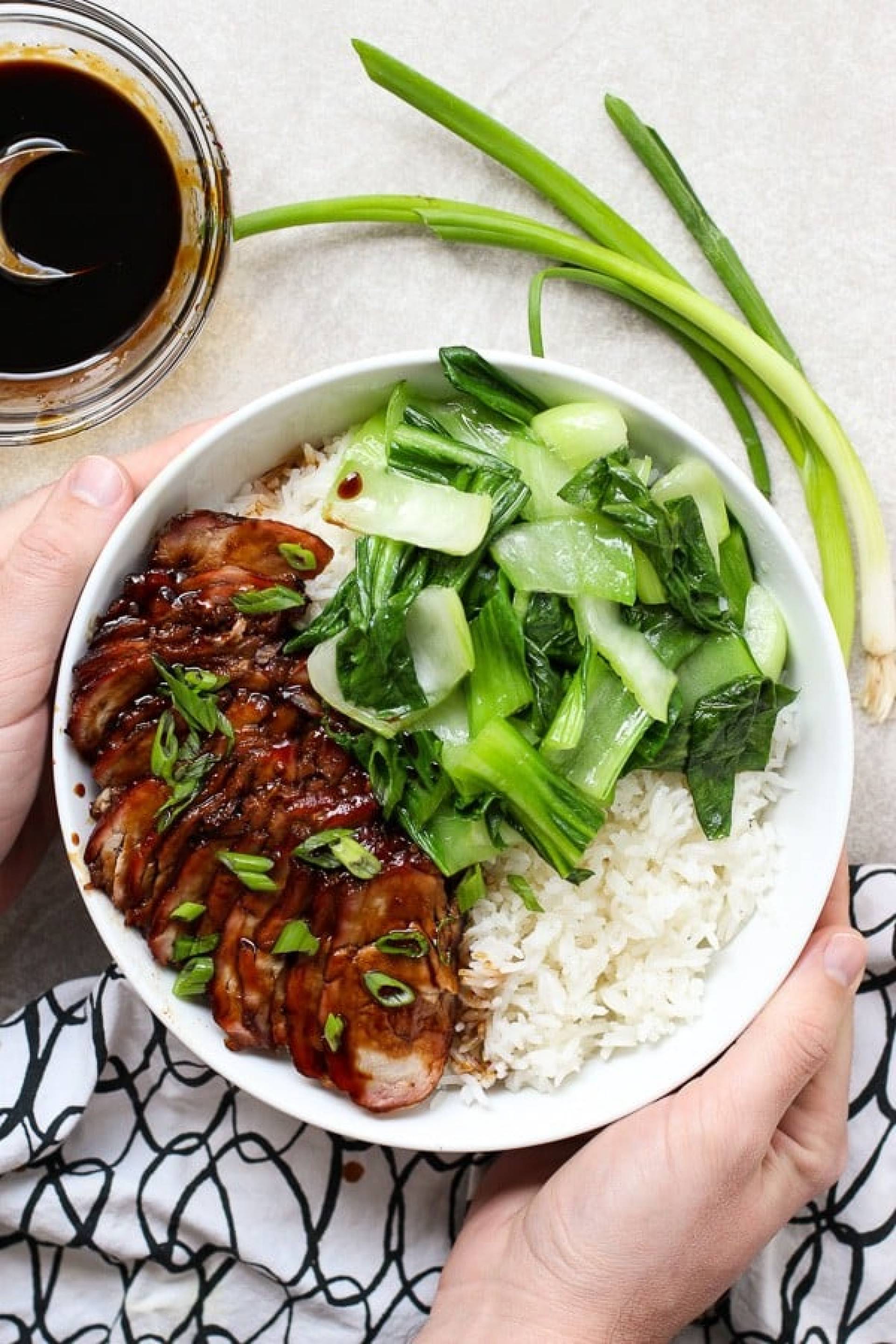 Vegan Char Siu Tofu with Jasmine Rice and Bok Choy