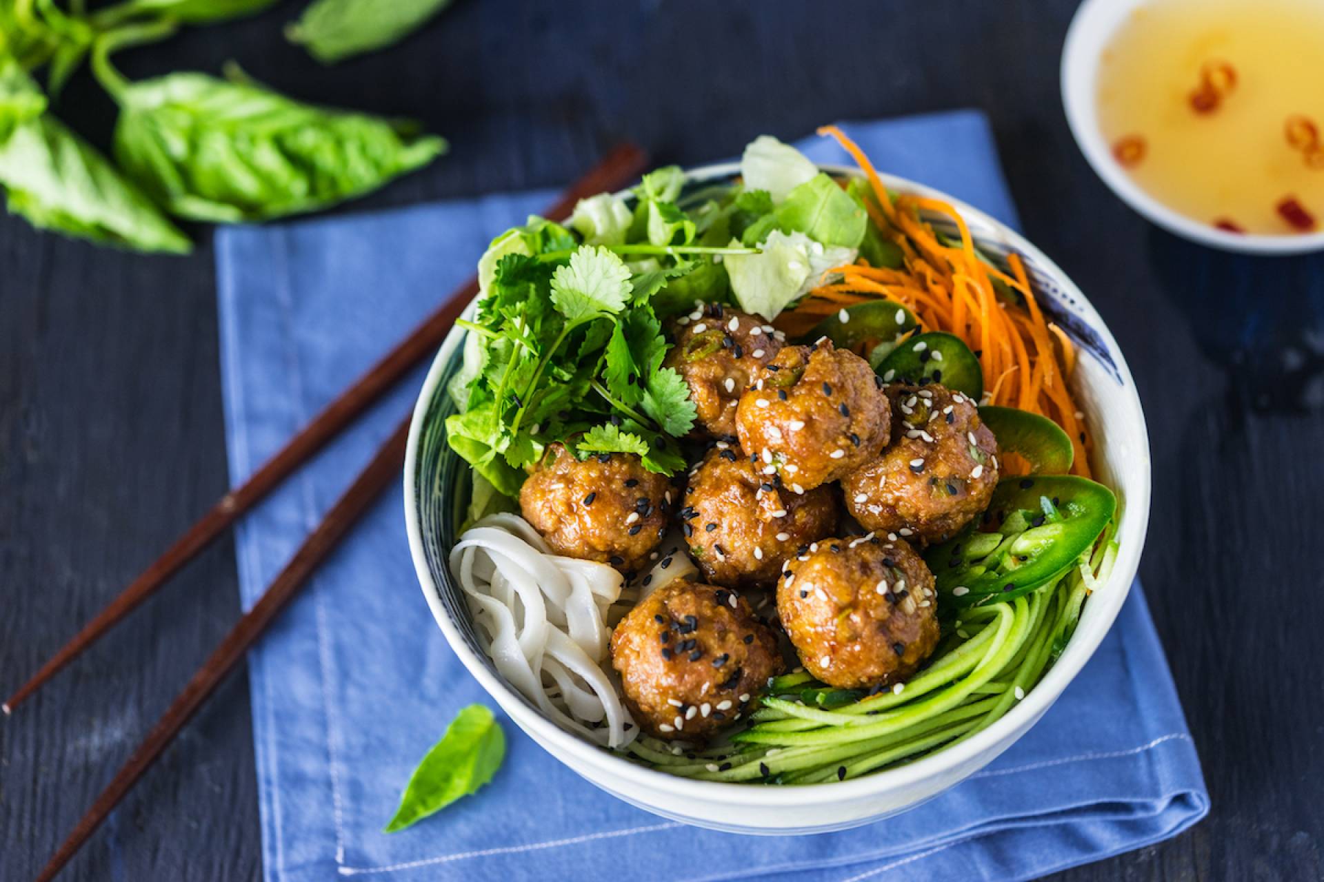 Vietnamese Sweet Chili Meatball Bowl with Vermicelli Noodles