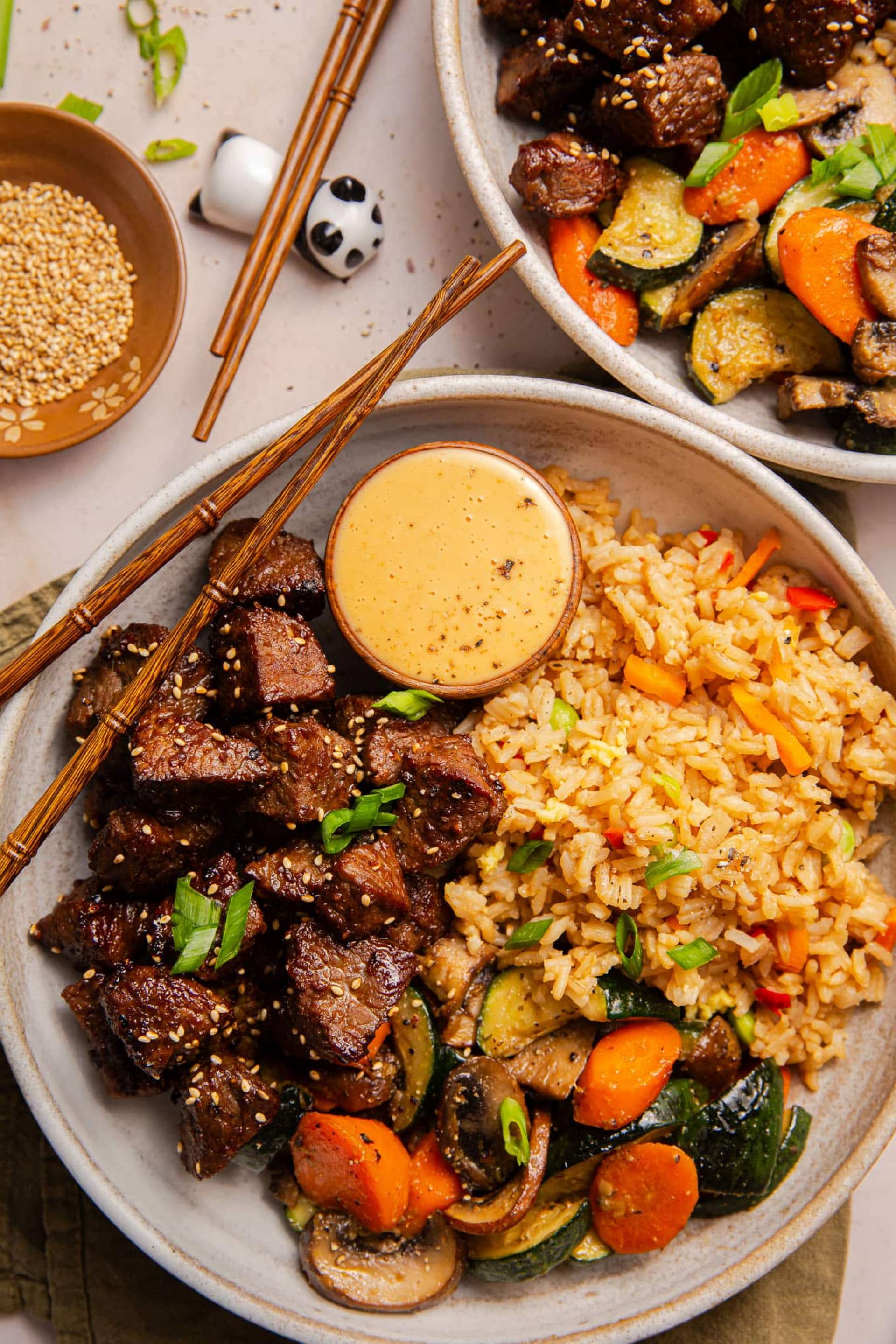 Hibachi Steak Bowls with Healthy Yum Yum Sauce