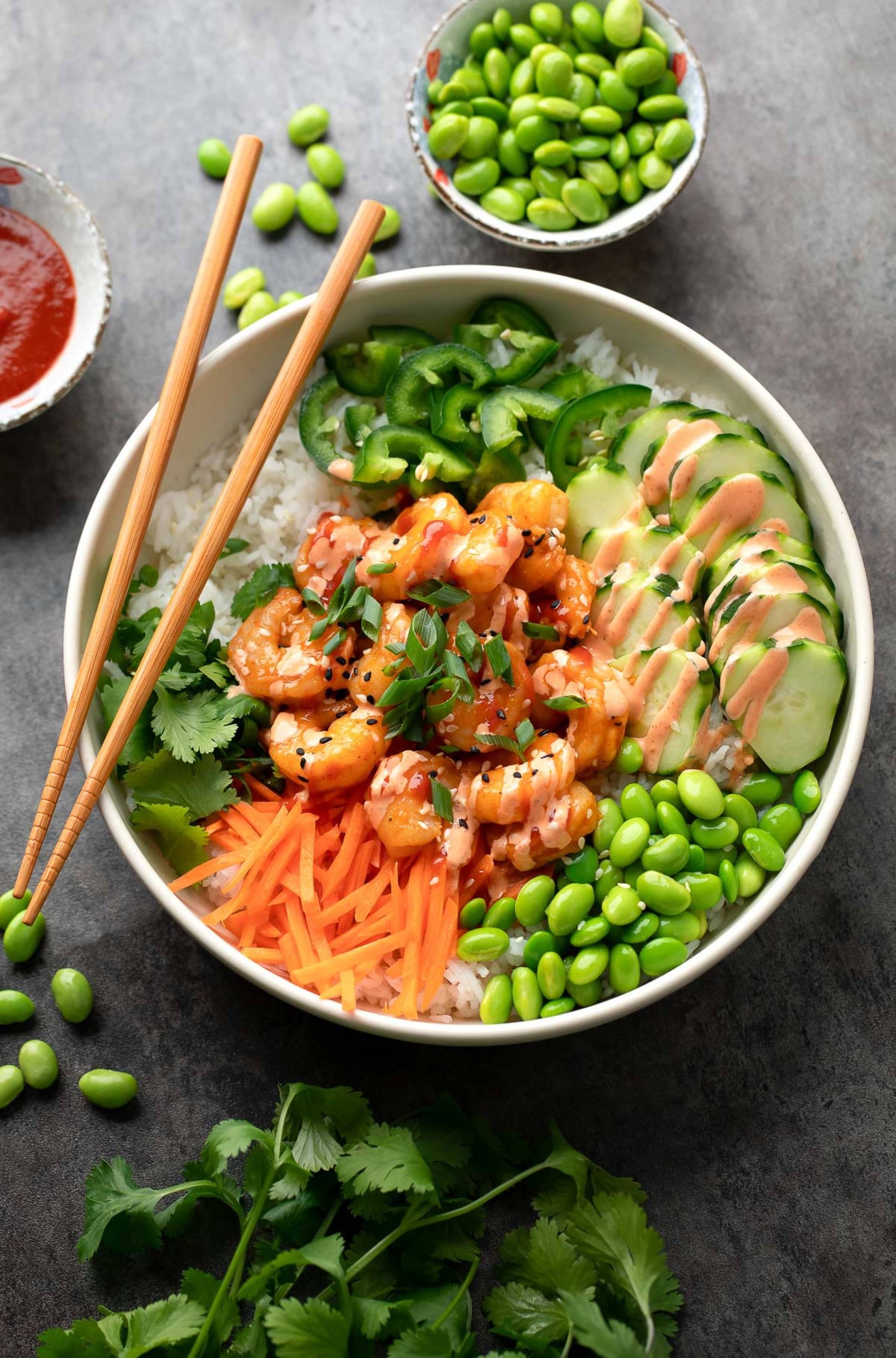 California Roll Inspired Shrimp Sushi Bowl