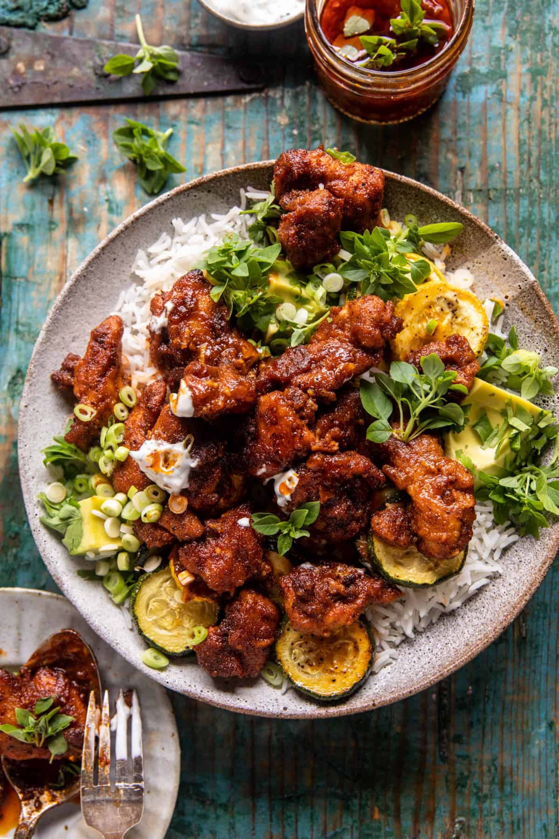 Vegan Honey Garlic Chik'n with Squash and Thyme Roasted Yukons