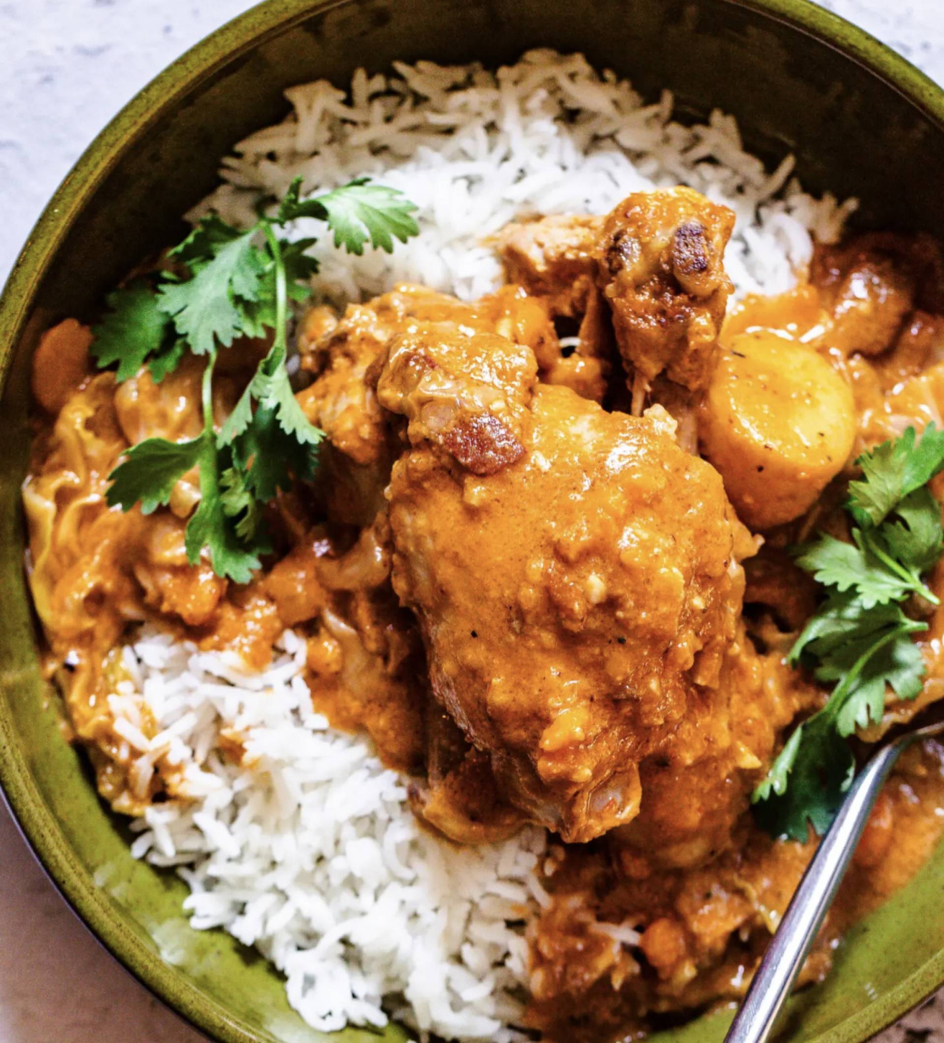 West African Peanut and Chicken Stew with Rice and Plantains