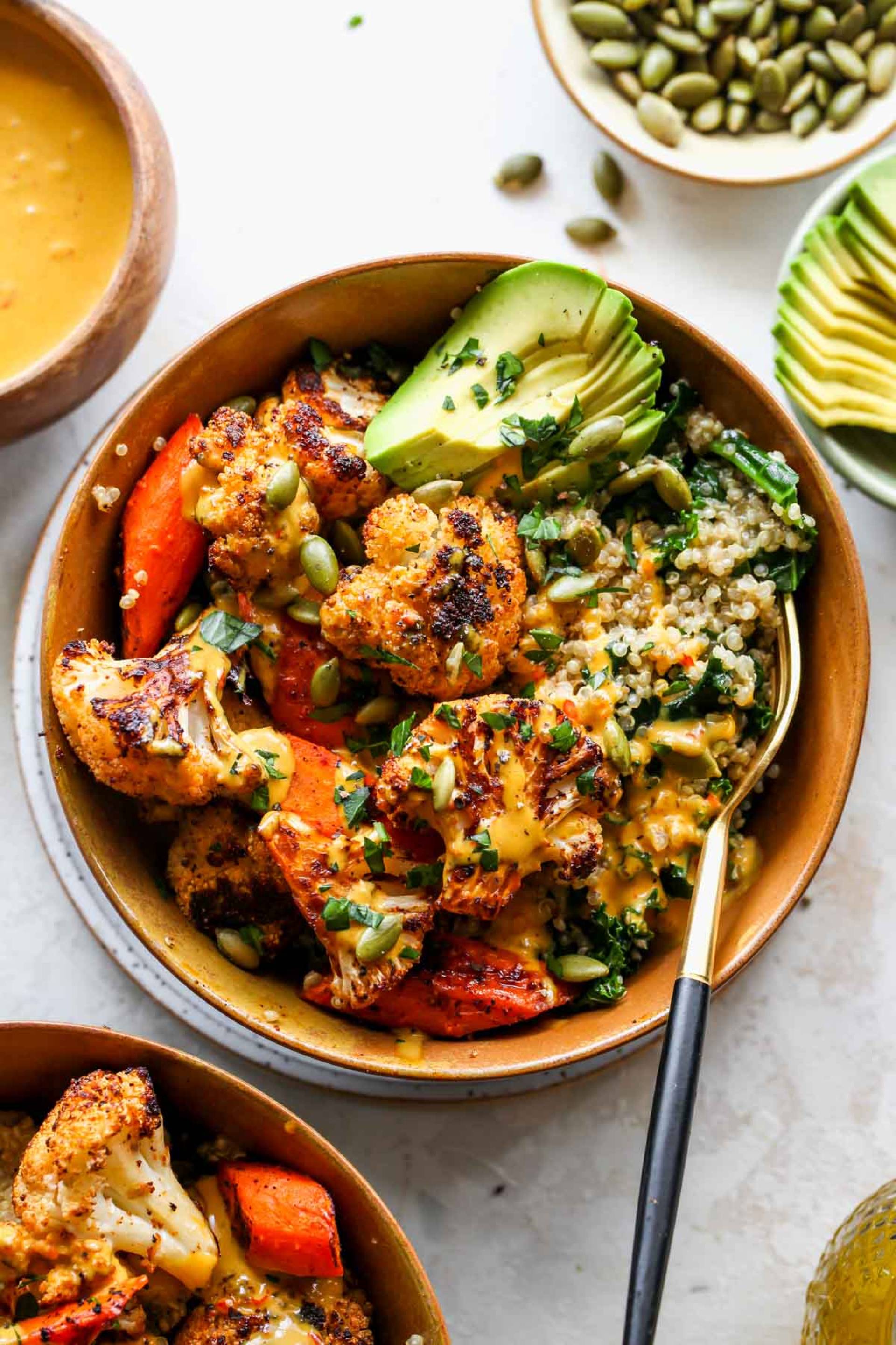 Roasted Veggie and Grilled Chicken Tahini Glow Bowls