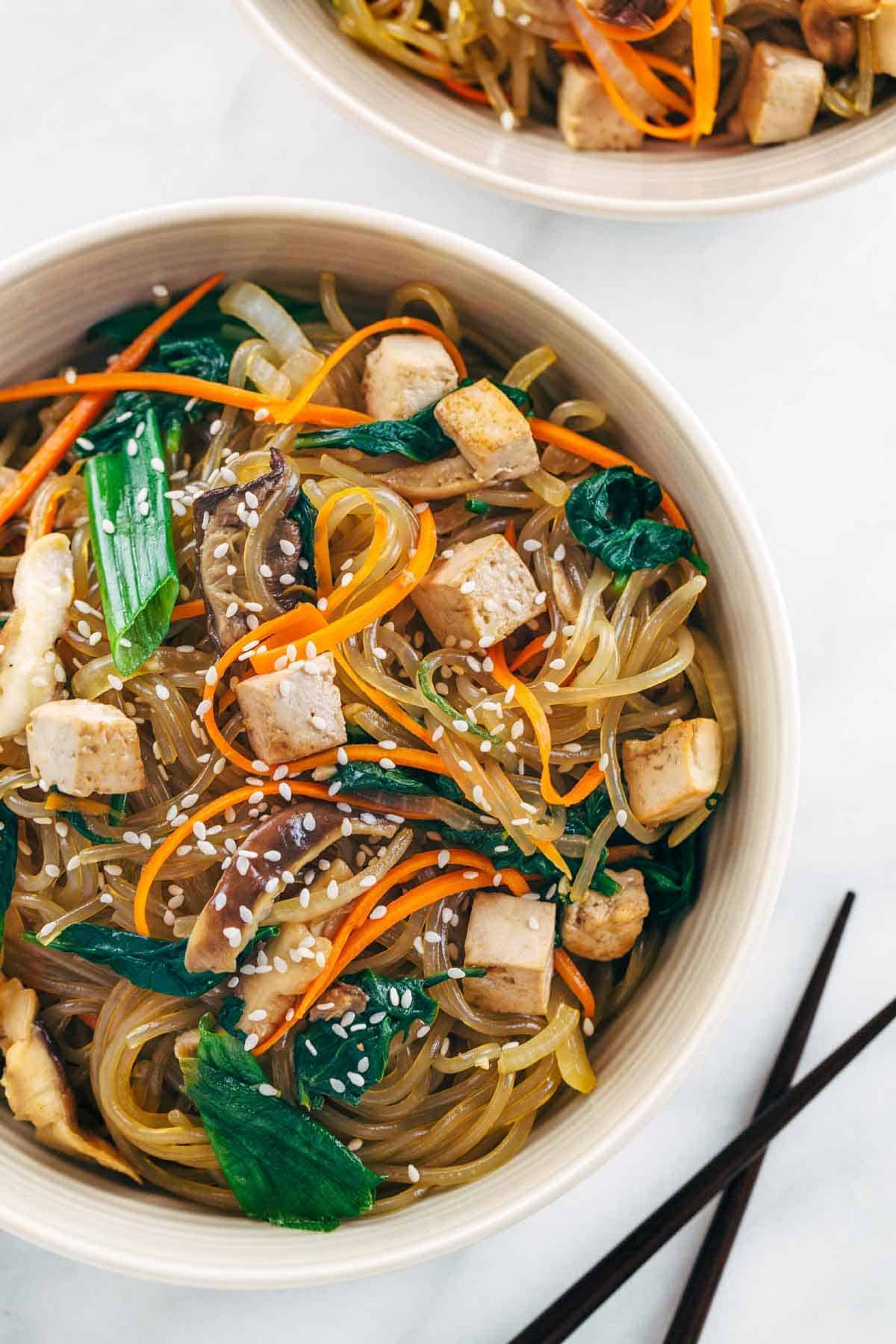 Korean Chicken Japchae Bowls with Glass Noodles