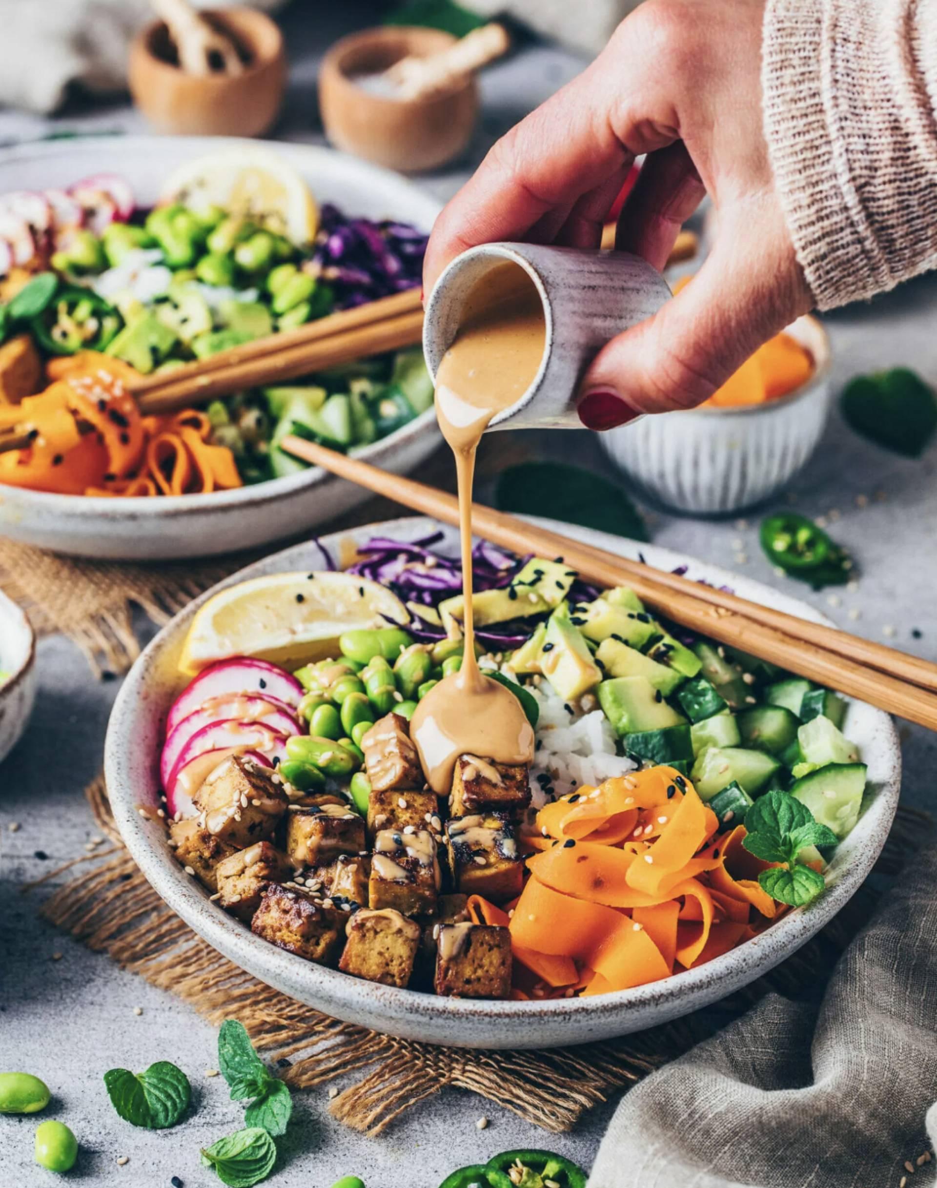 Hawaiian Inspired Pork Poke Bowl with Tahini Drizzle