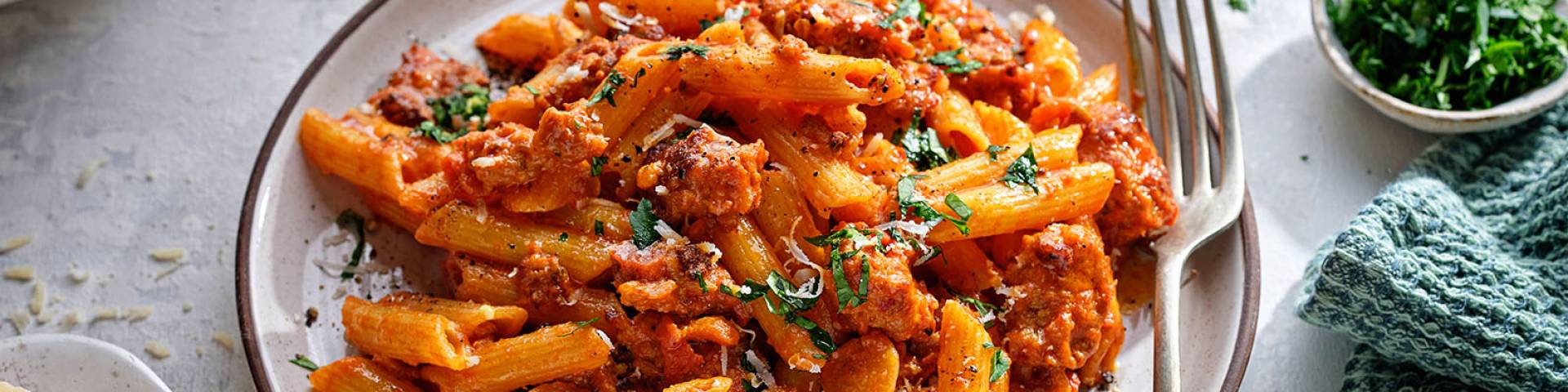 Gluten & Dairy Free Pork Ragu over Penne and Eggplant