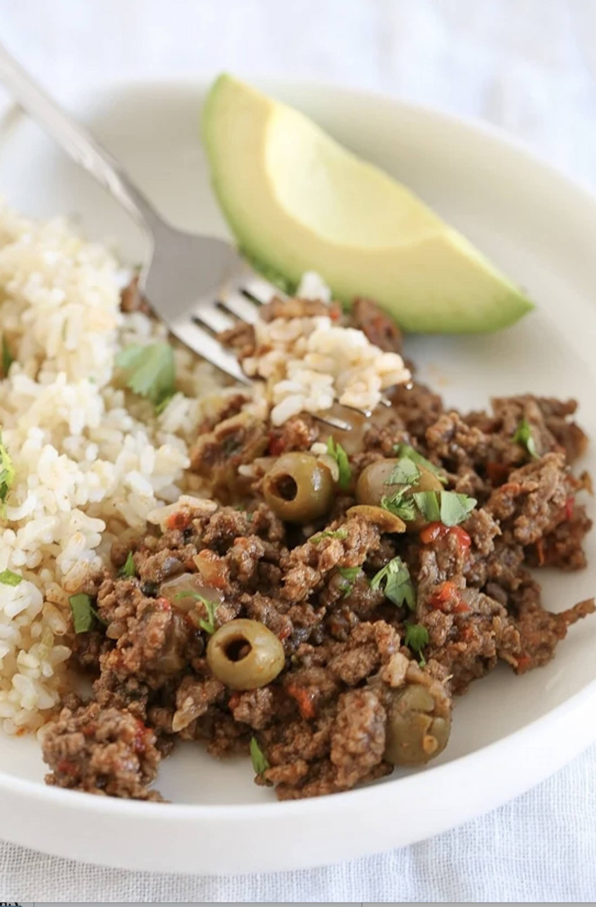 Cuban Picadillo with Rice and Plantain Chips