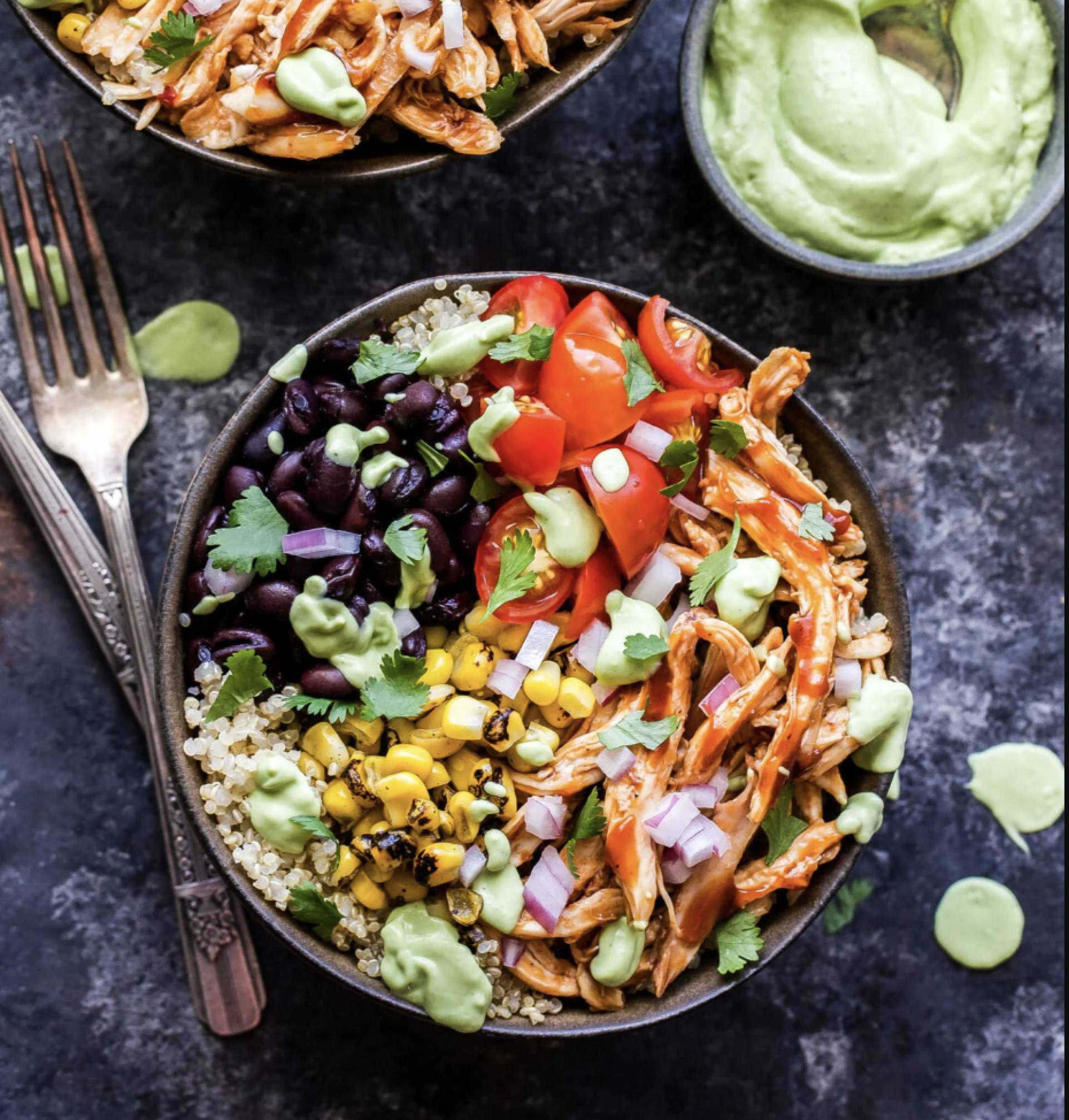 BBQ Pulled Pork Bowls with Corn and Bean Salad