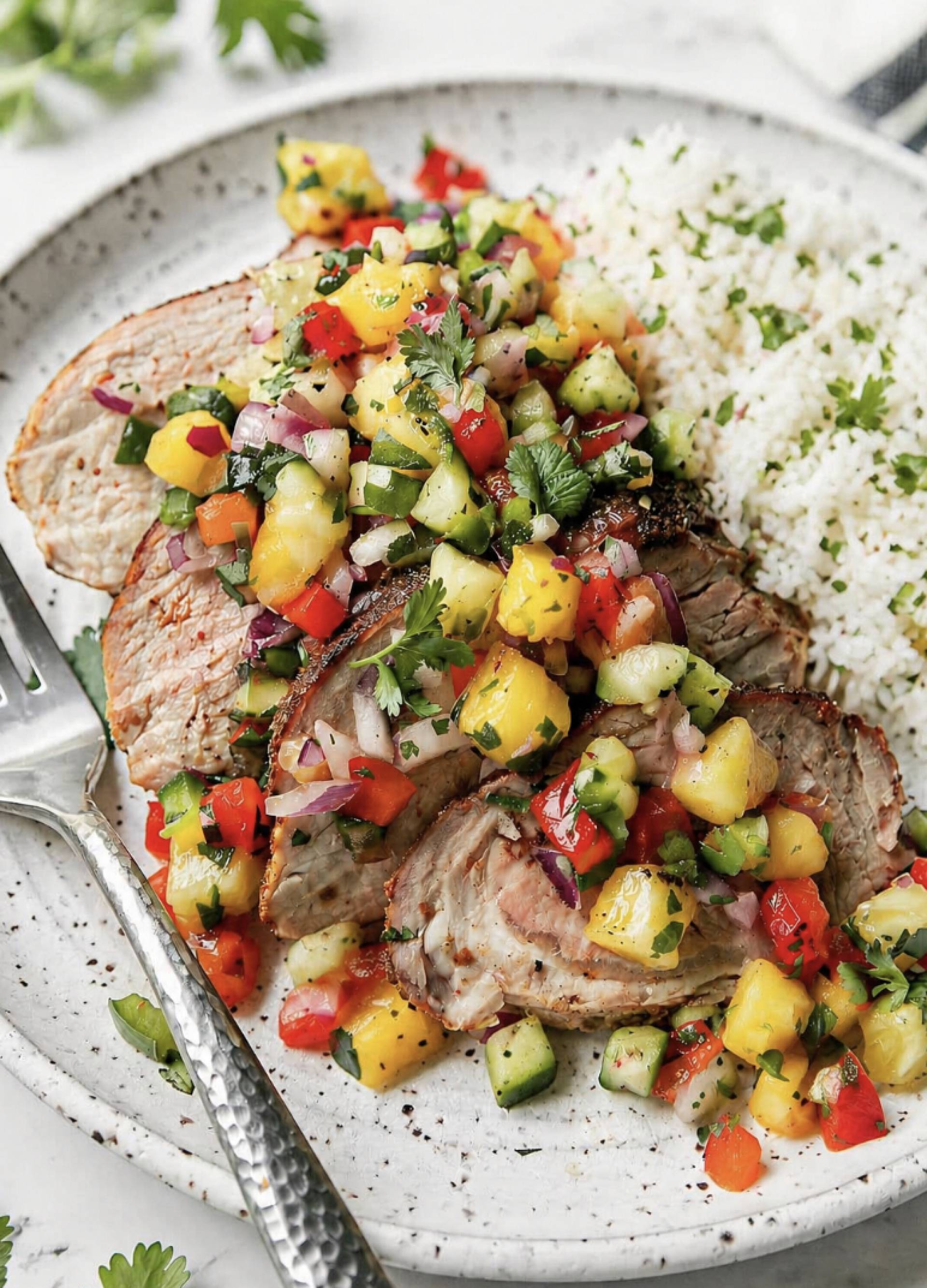 Aloha Grilled Teriyaki Pork with Pineapple Salsa and Gingery Broccoli