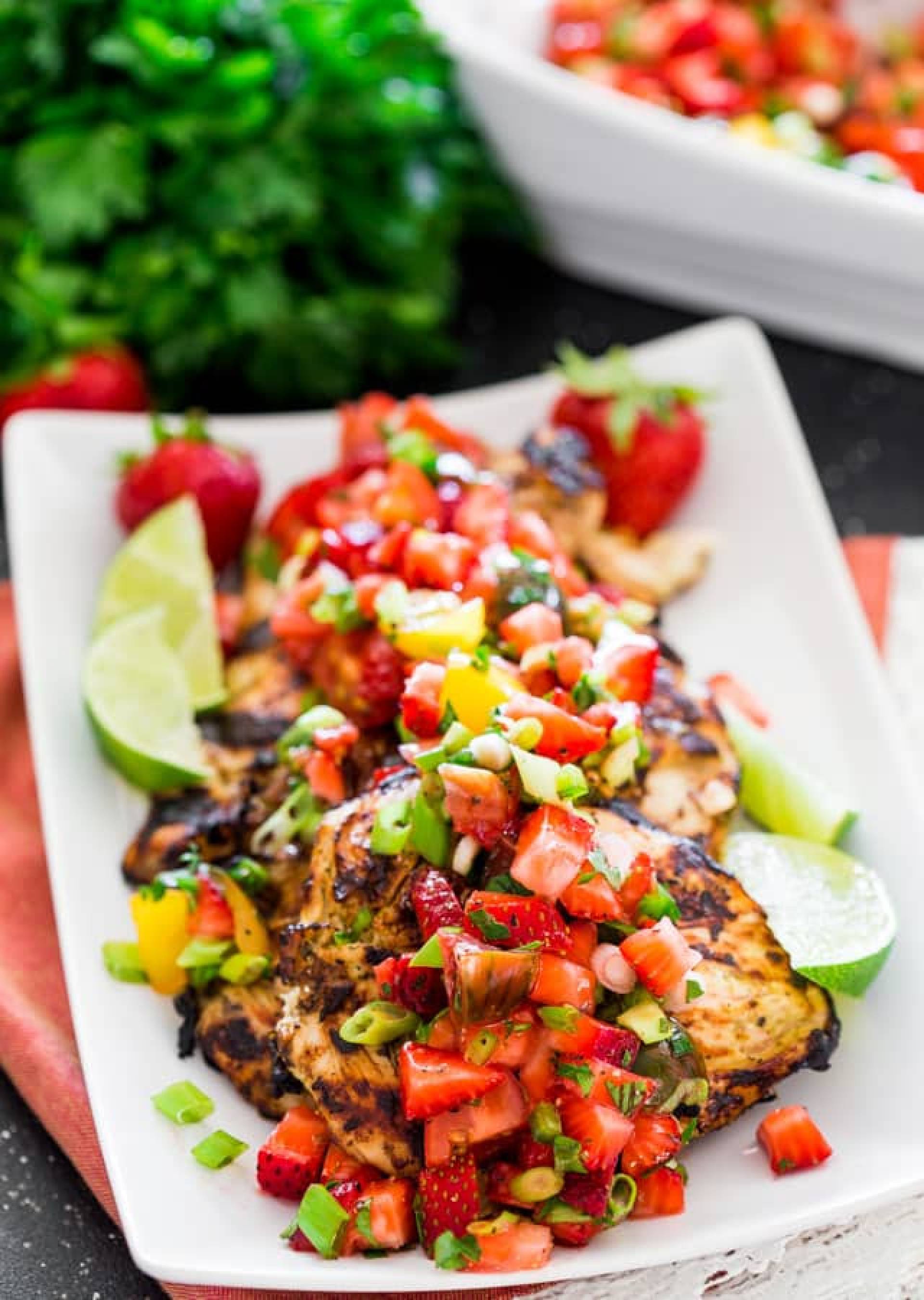 Cilantro Honey Lime Marinated Chicken with Strawberry Salsa