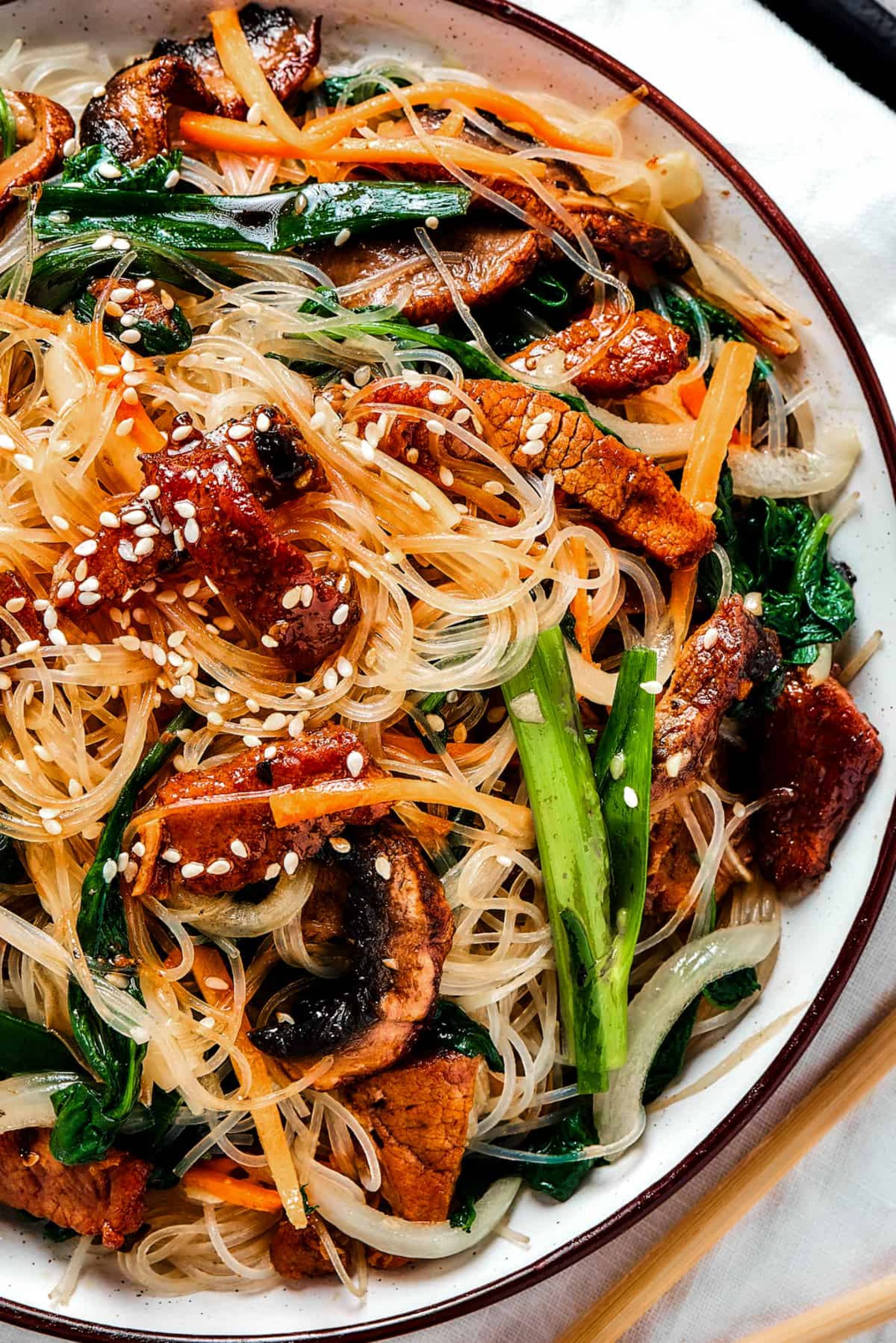 Korean Glass Noodle Bowl with Flank Steak