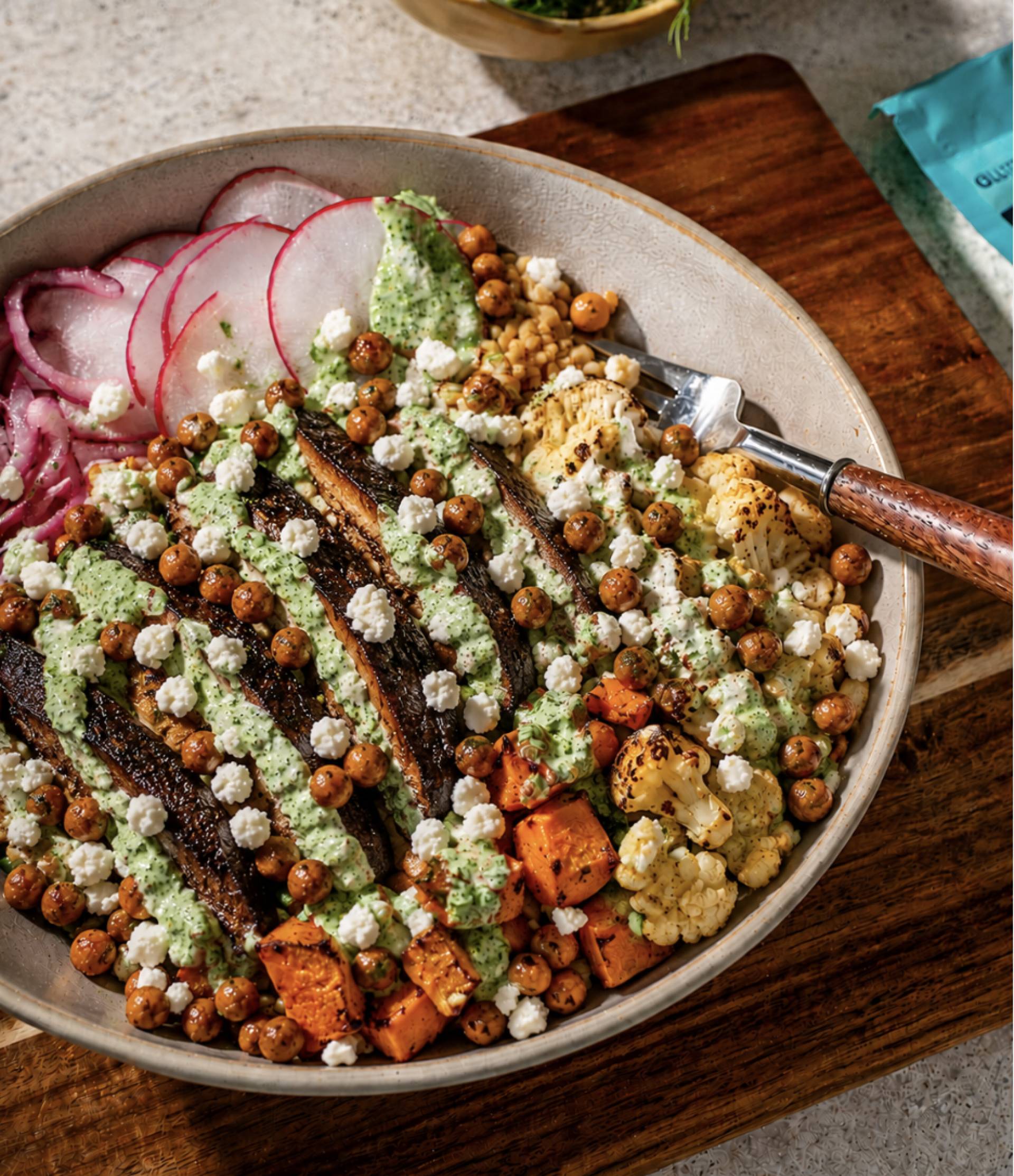 Green Goddess Bowl with Marinated Portobello and Feta