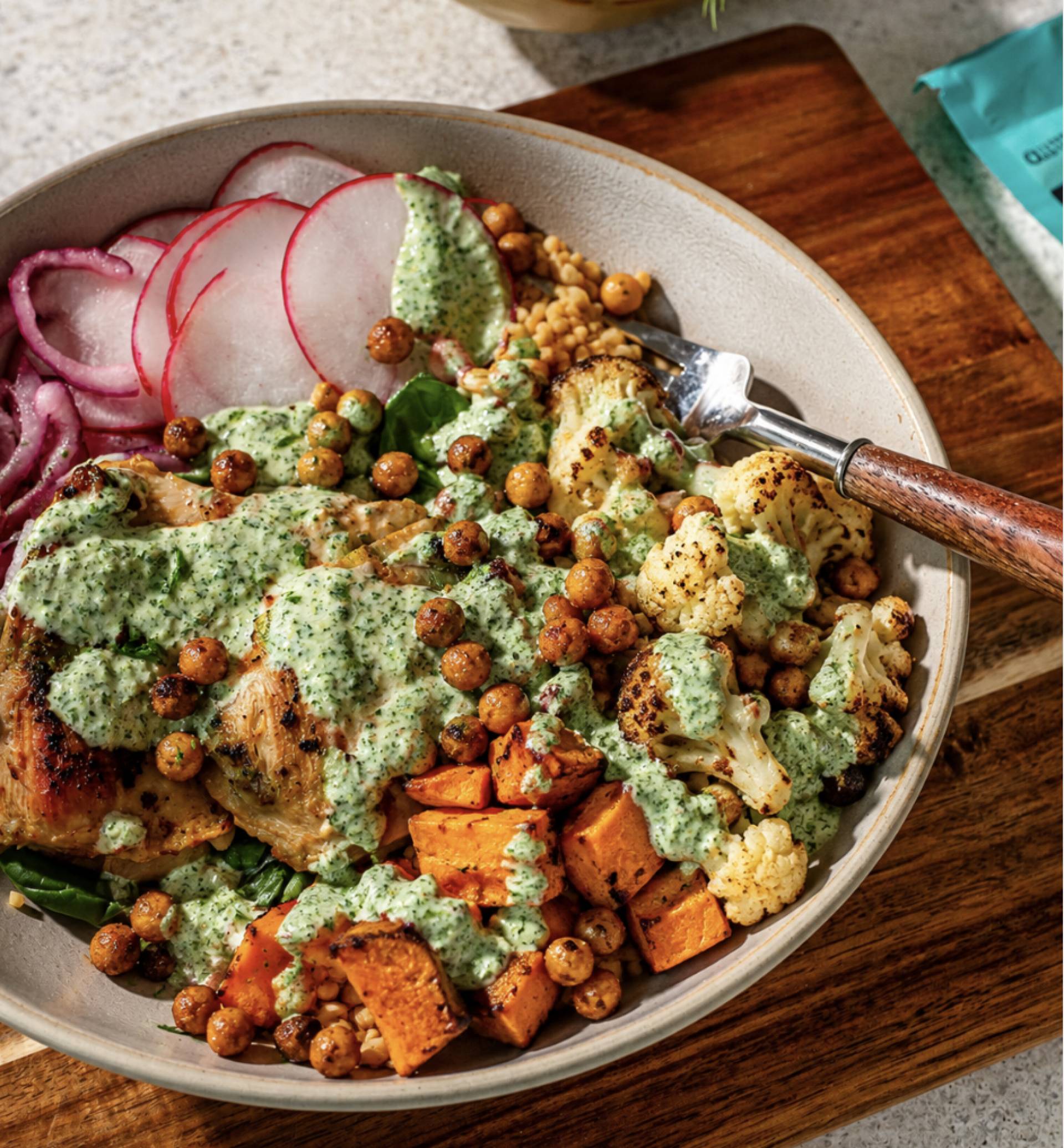 Dairy Free Green Goddess Bowl with Seared Chicken