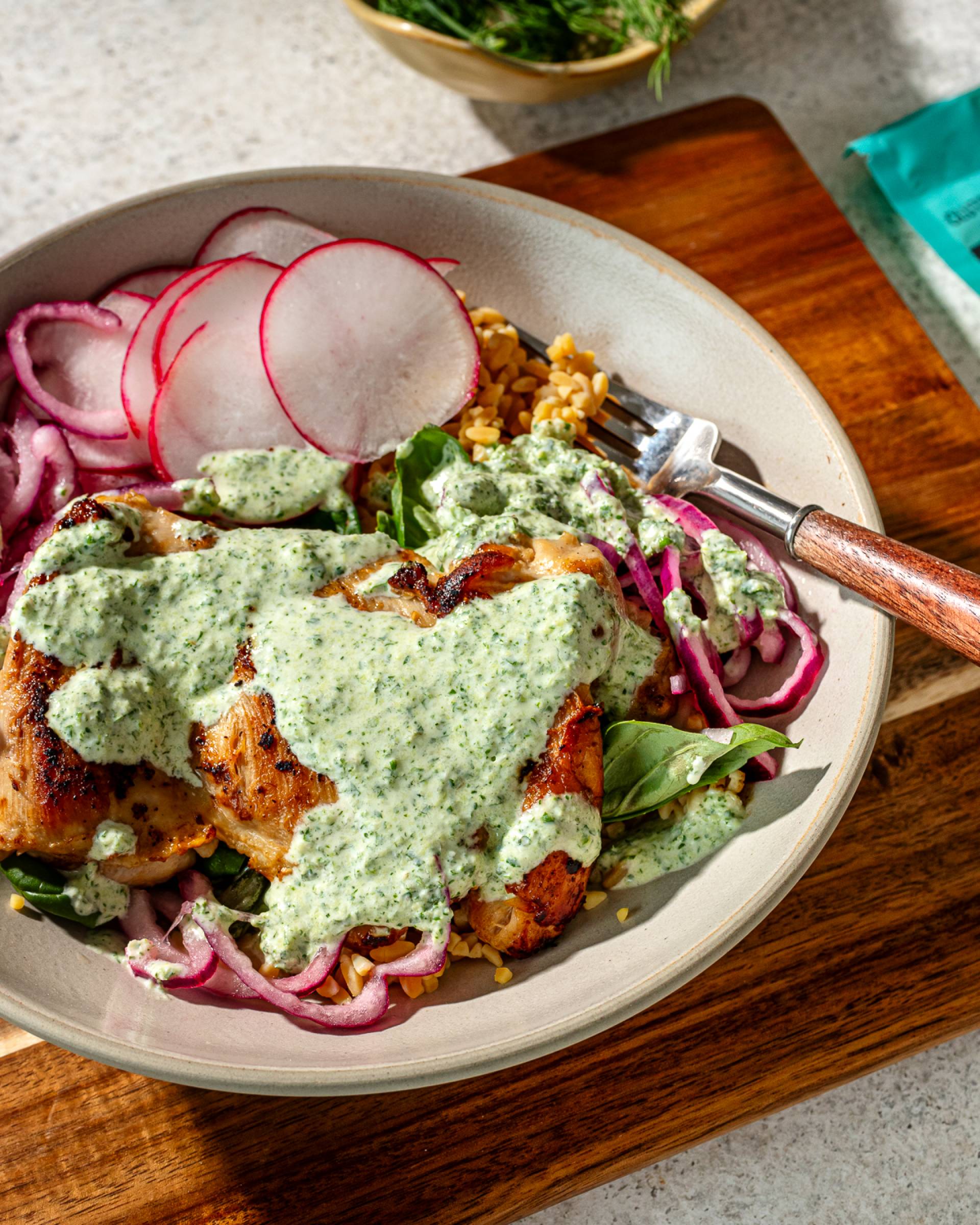 Green Goddess Bowl with Seared Chicken and Feta