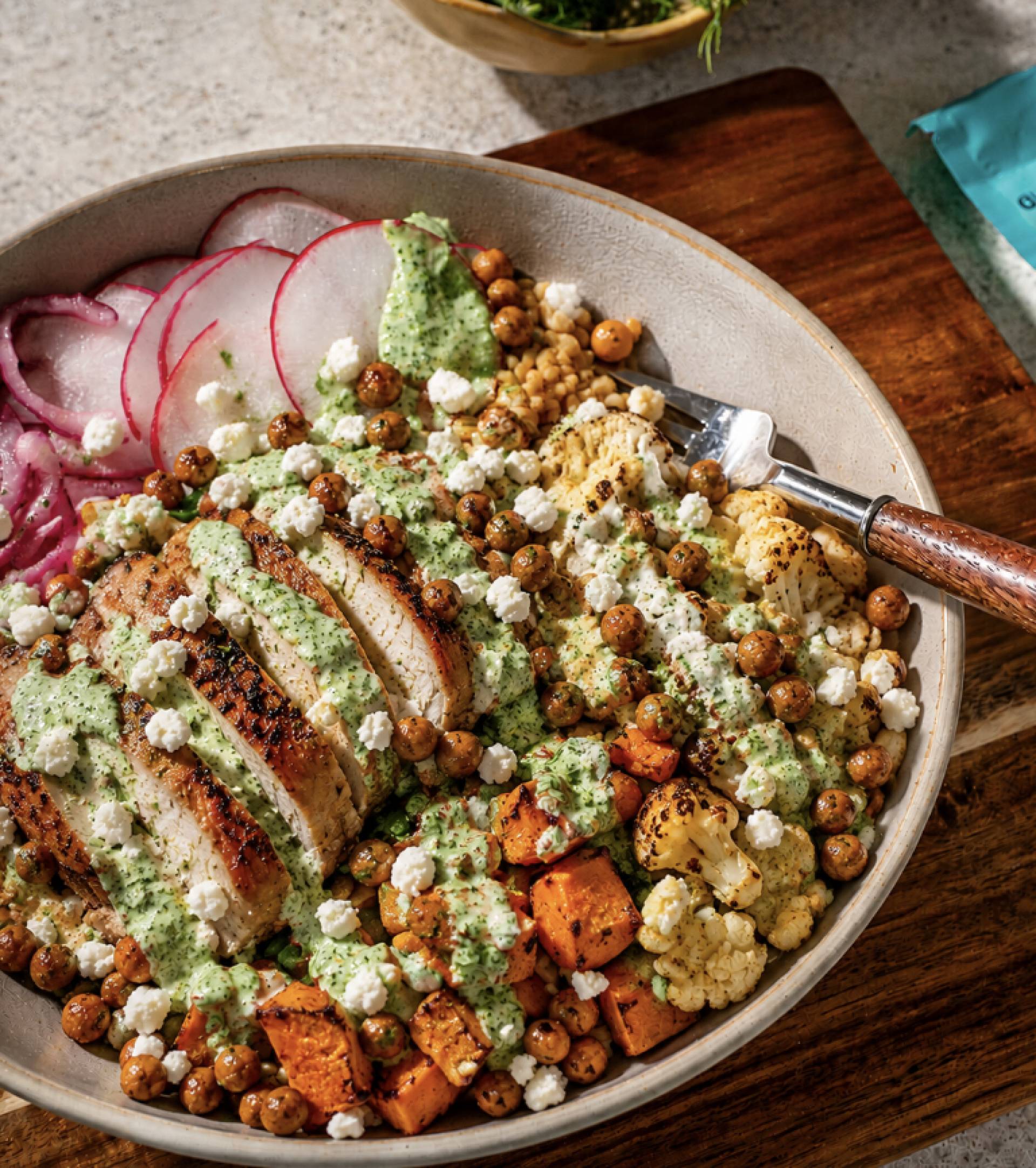Green Goddess Bowl with Seared Chicken and Feta