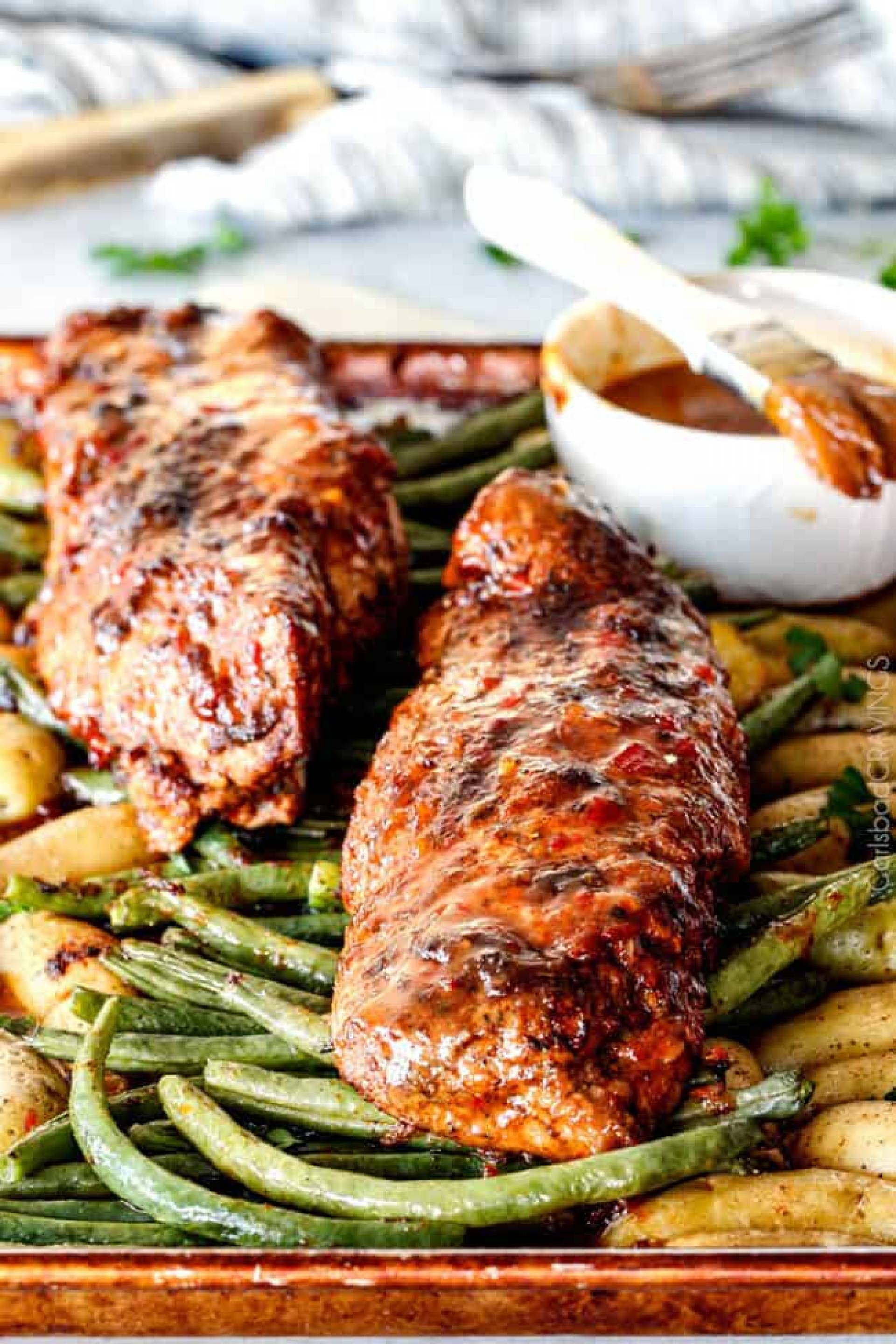 Maple Bourbon Pork Tenderloin with Rosemary Dijon Potatoes and Summer Vegetables