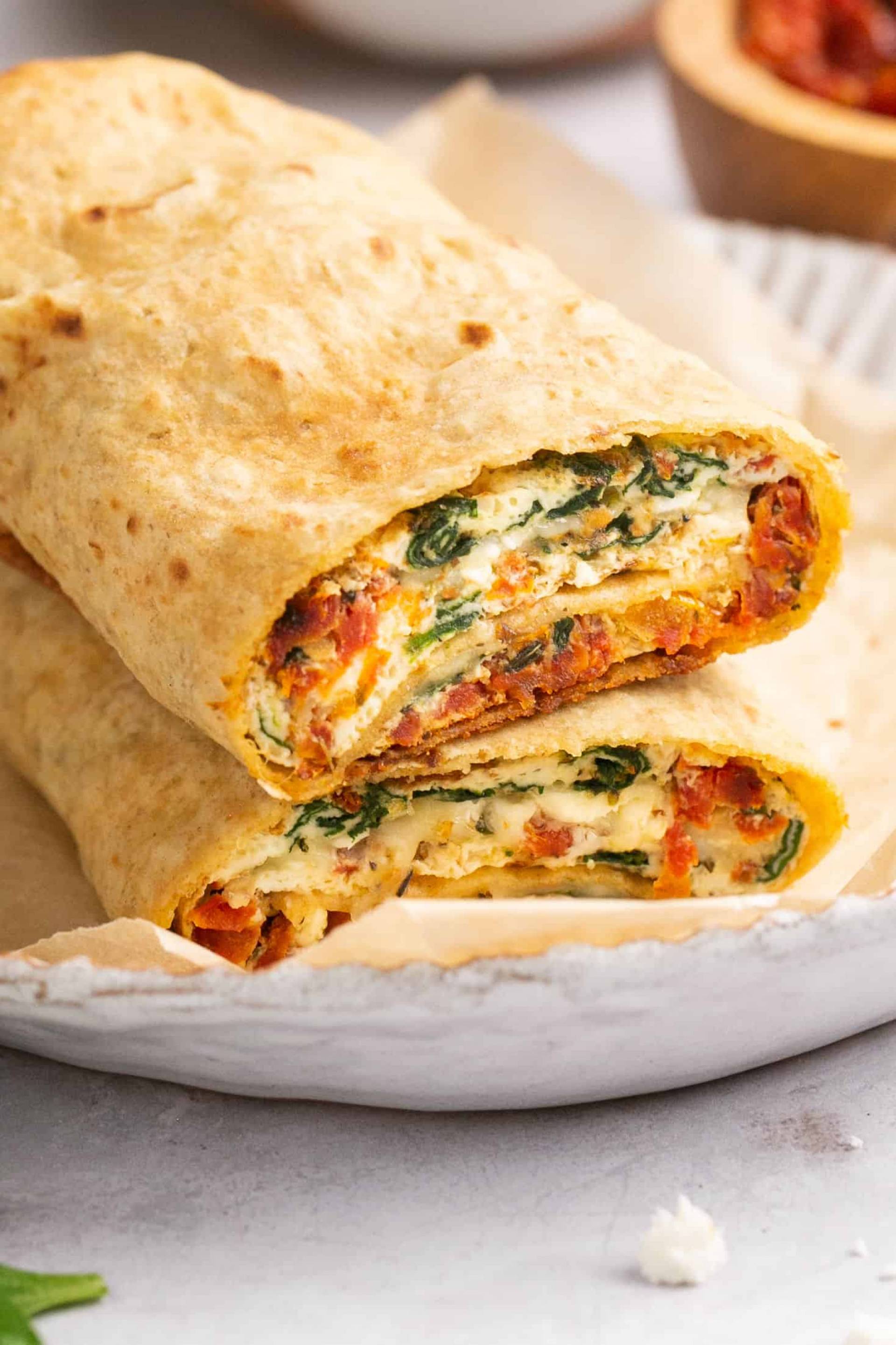 High Protein Spinach Feta Breakfast Wrap