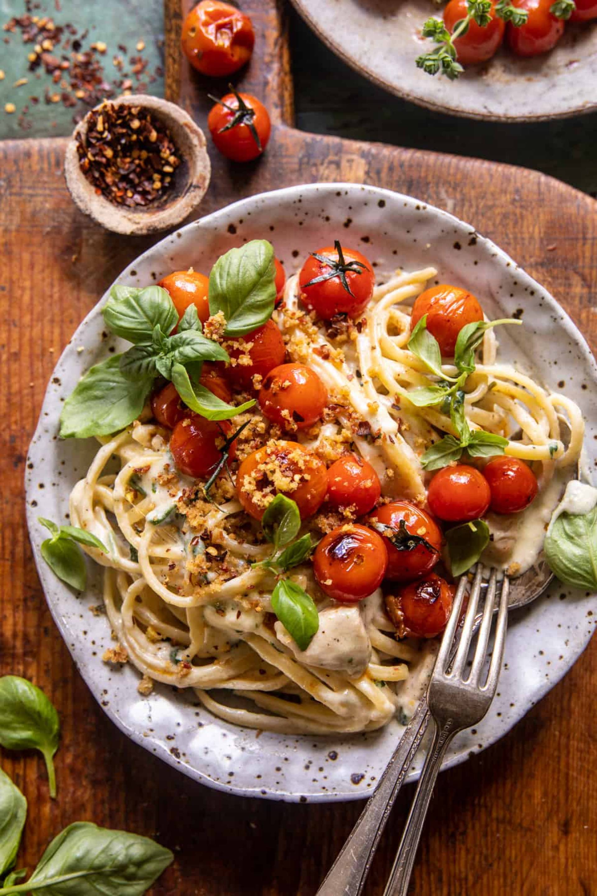 Gluten Free Chicken Florentine with Blistered Tomatoes and Pasta