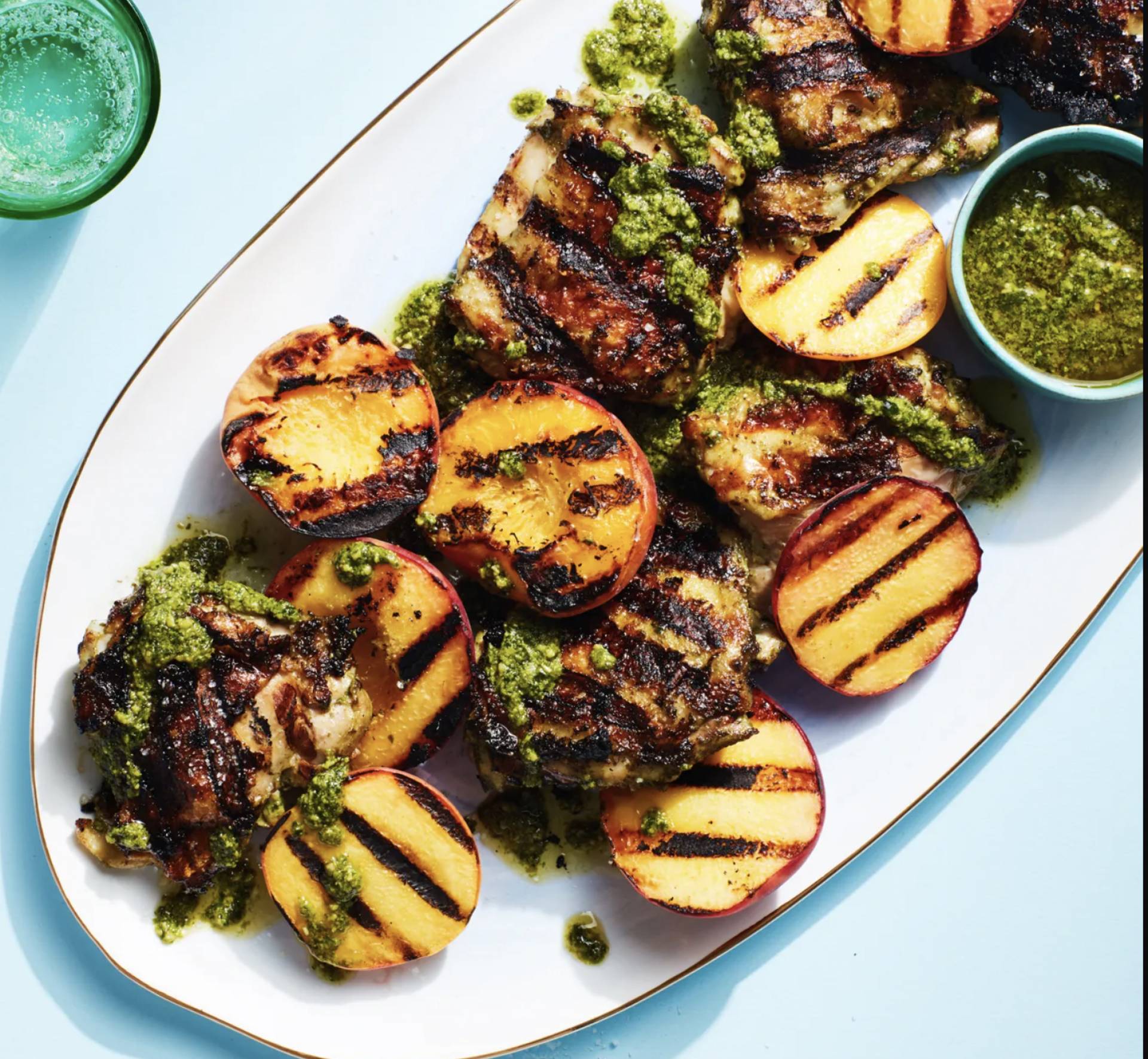 Balsamic Peach Daring Chik'n, Roasted Broccoli & Pesto Potato Salad