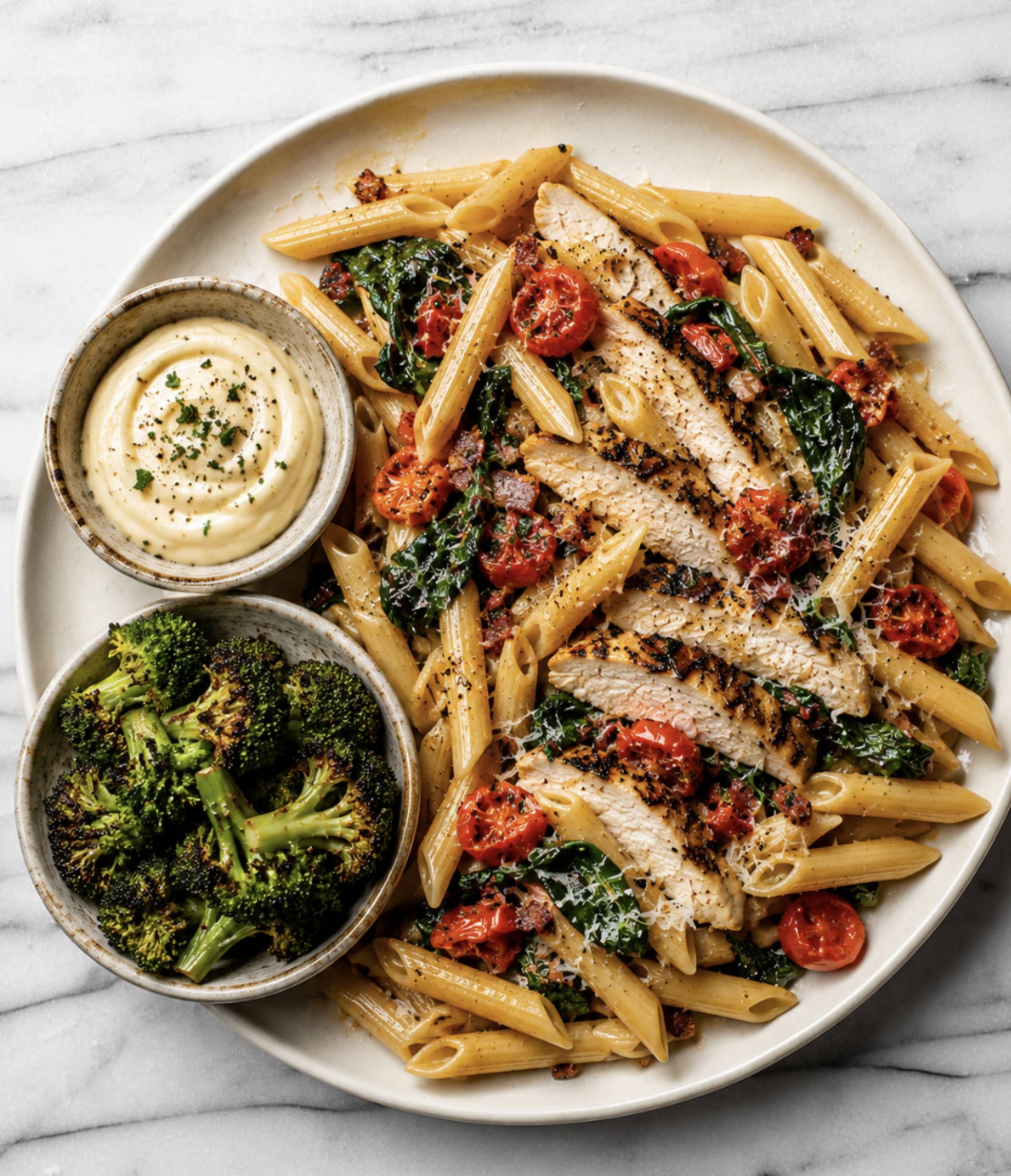 Heirloom Tomato BLT Summer Pasta with Grilled Chicken