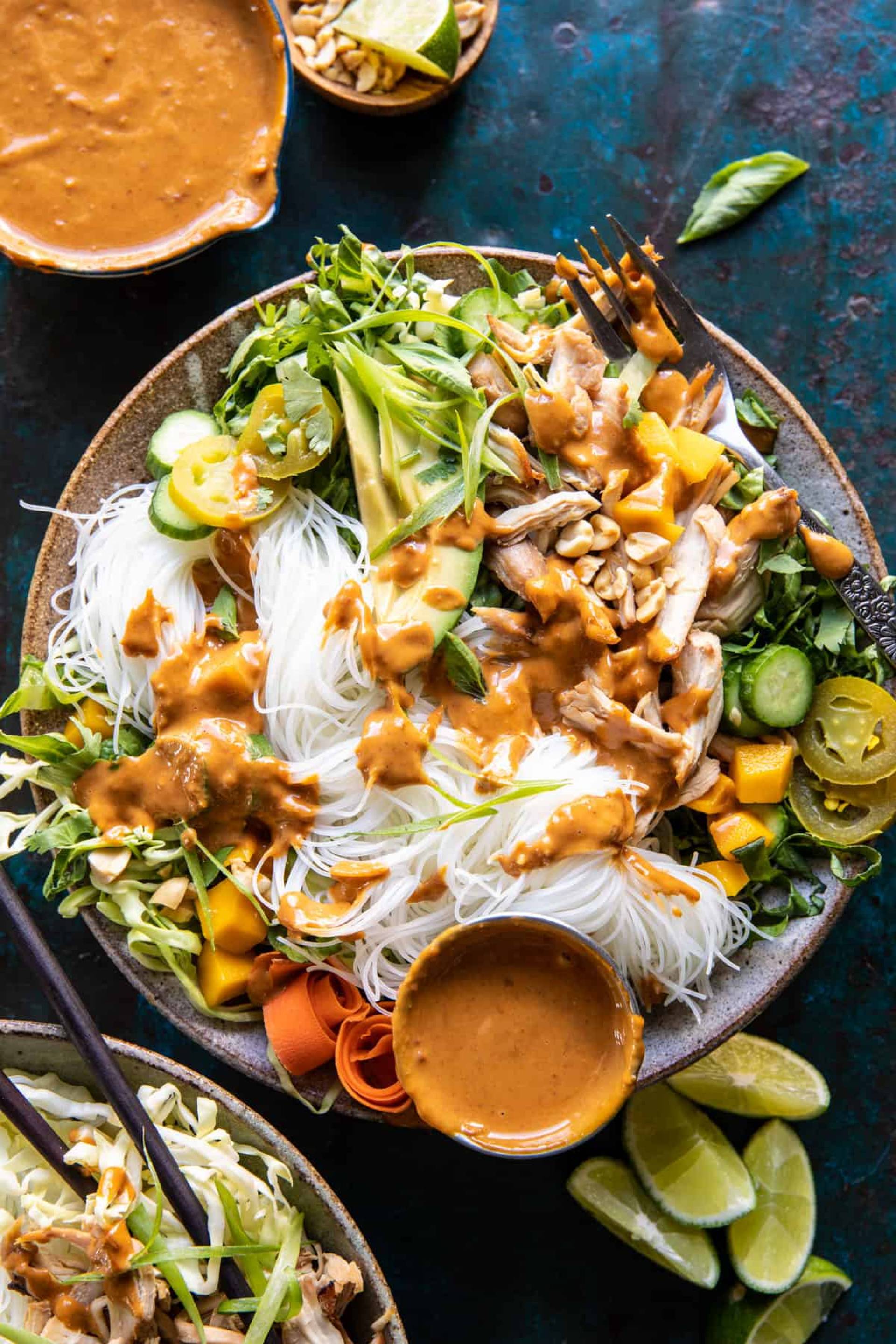 Thai Chicken Spring Roll Bowl with Peanut Sauce