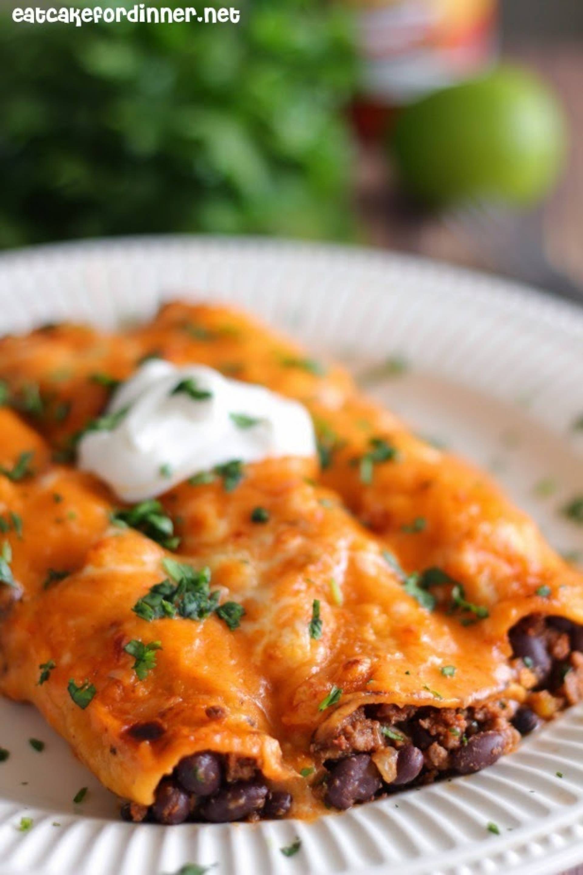 Creamy Chipotle Veggie and Beef Enchiladas