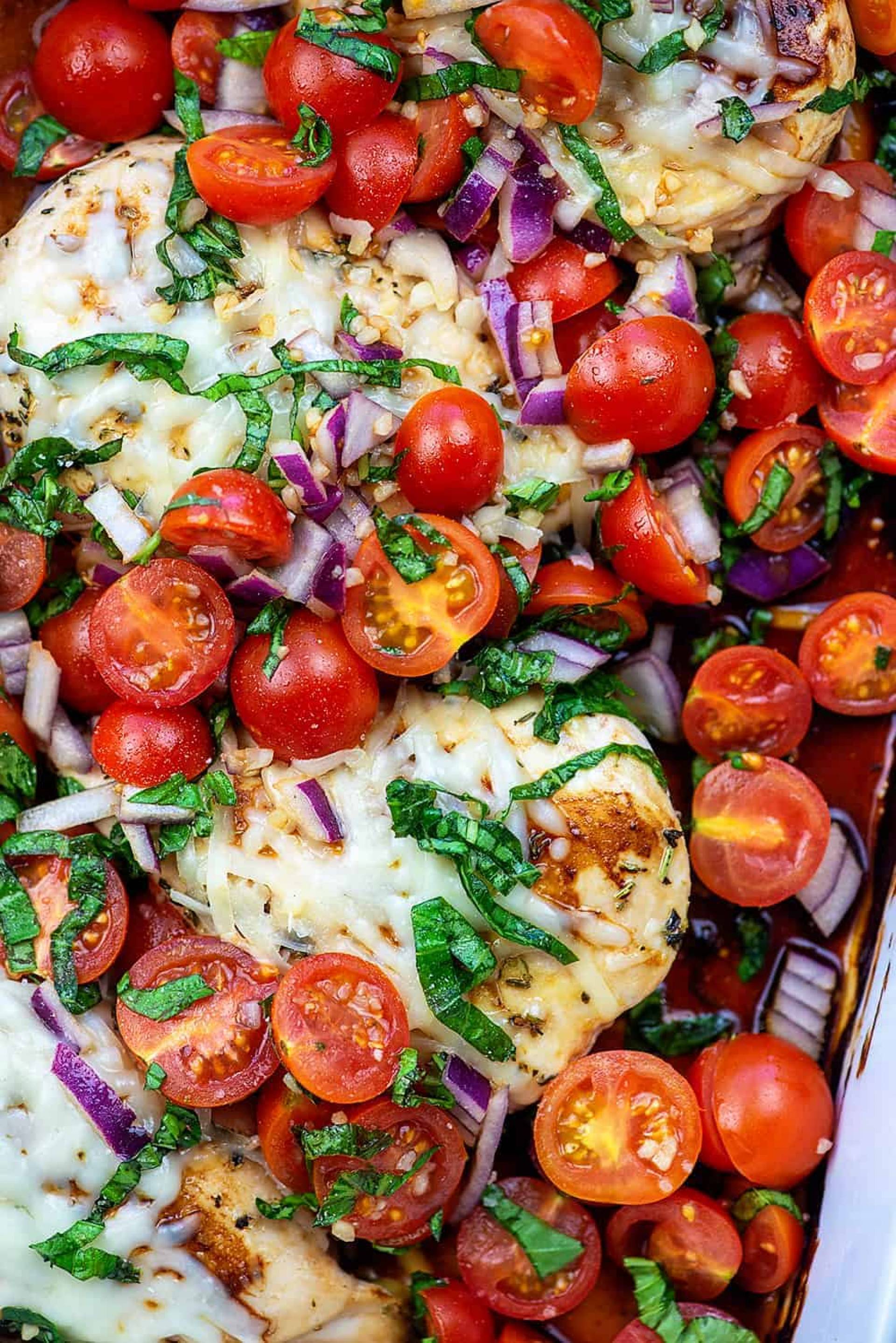 Gluten Free Bruschetta Grilled Chicken with Local Tomatoes and Zucchini Noodles