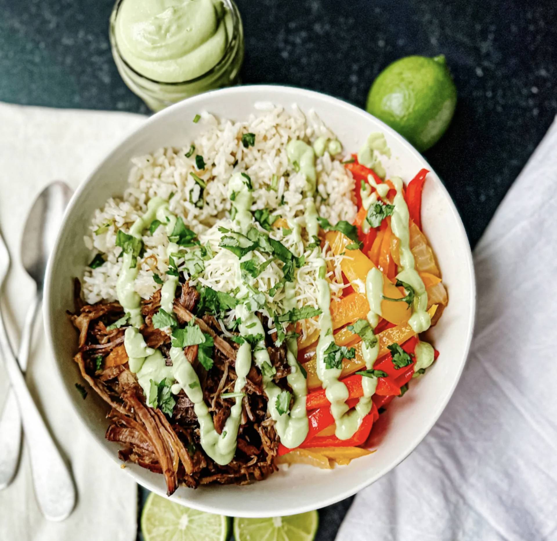 Spiced Oyster Mushroom Fajita Bowls with Avocado Cream