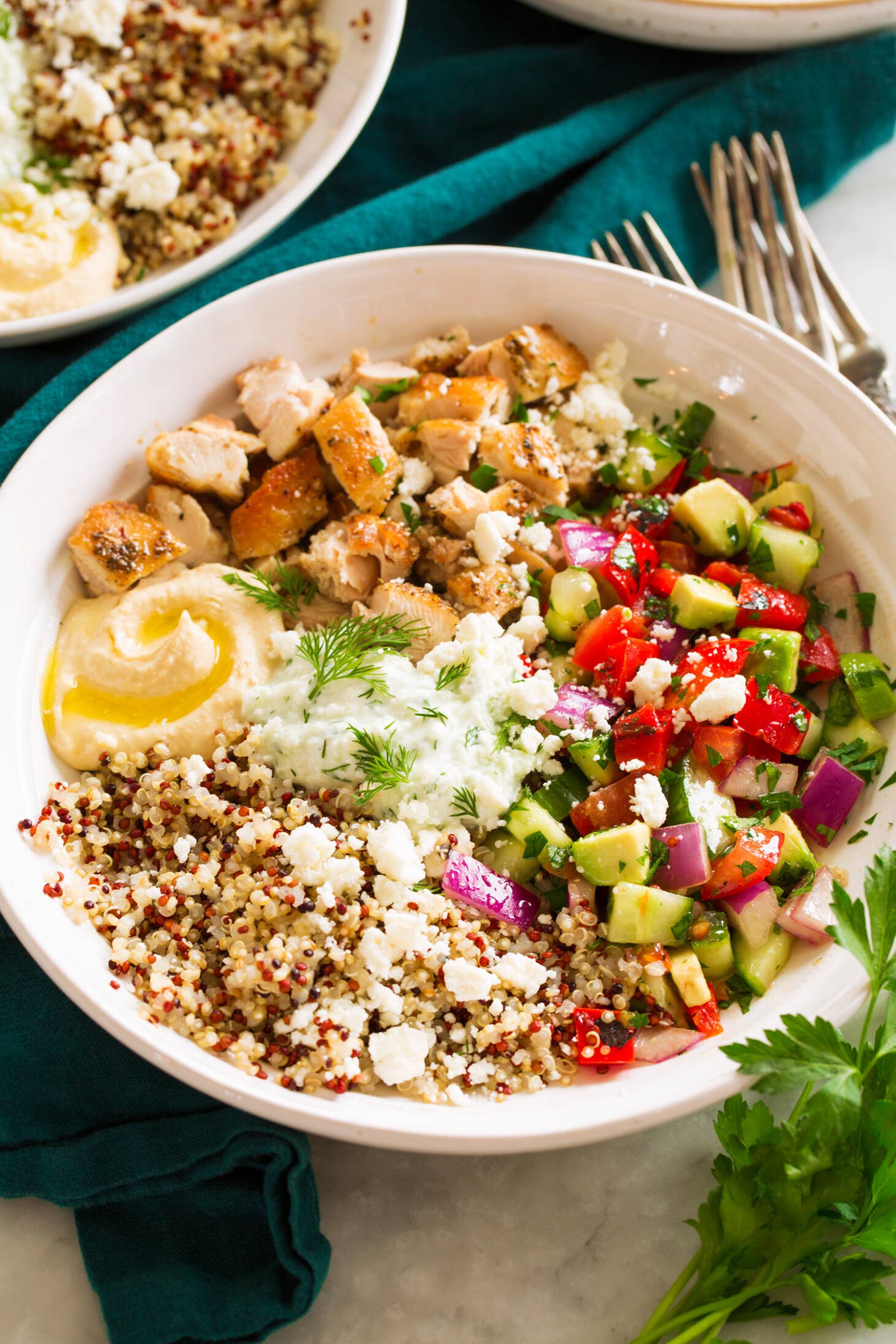 Grilled Greek Chicken Power Bowls with Hummus