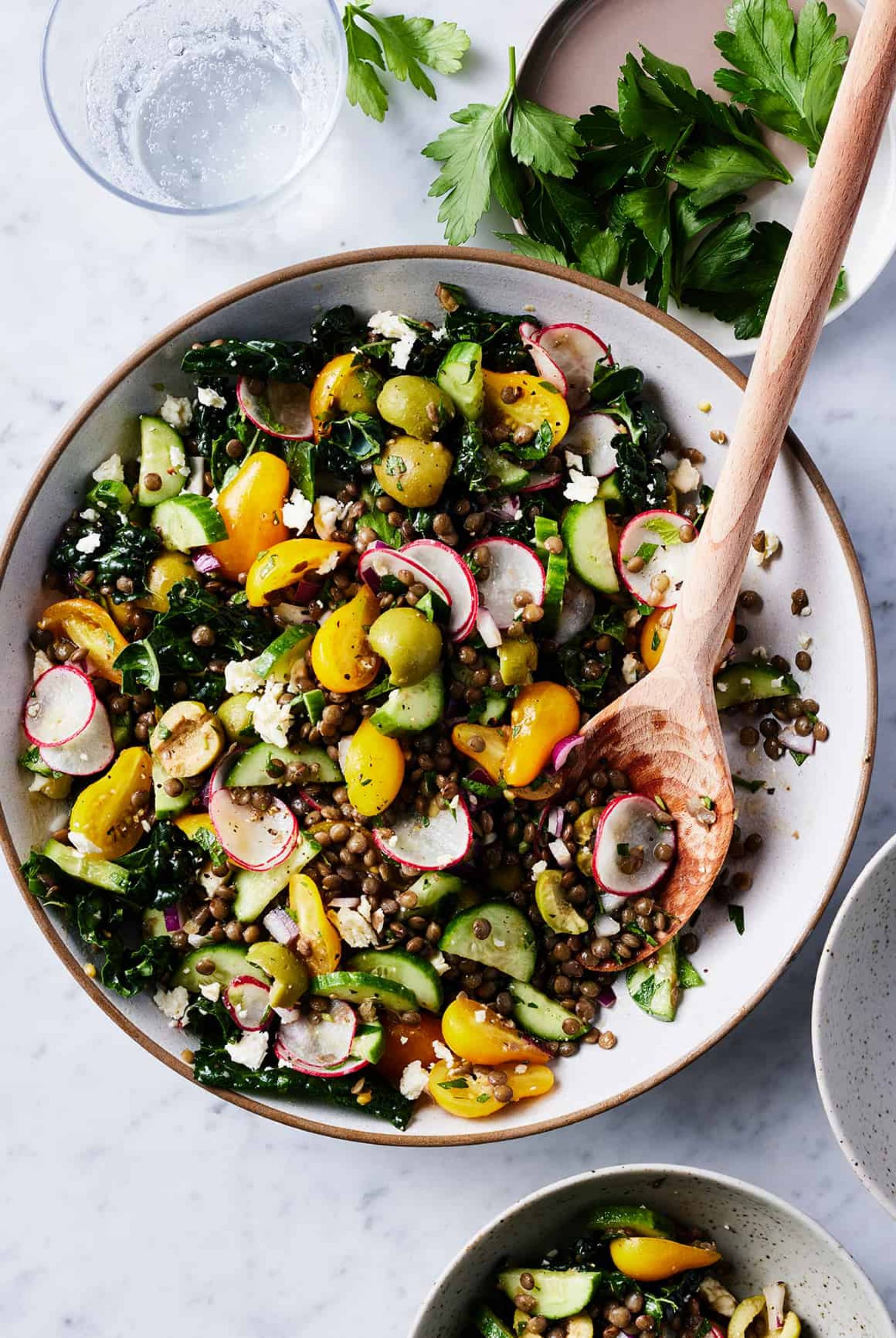 Grilled Portobello and Vibrant Lentil Power Bowl with Lemon and Feta