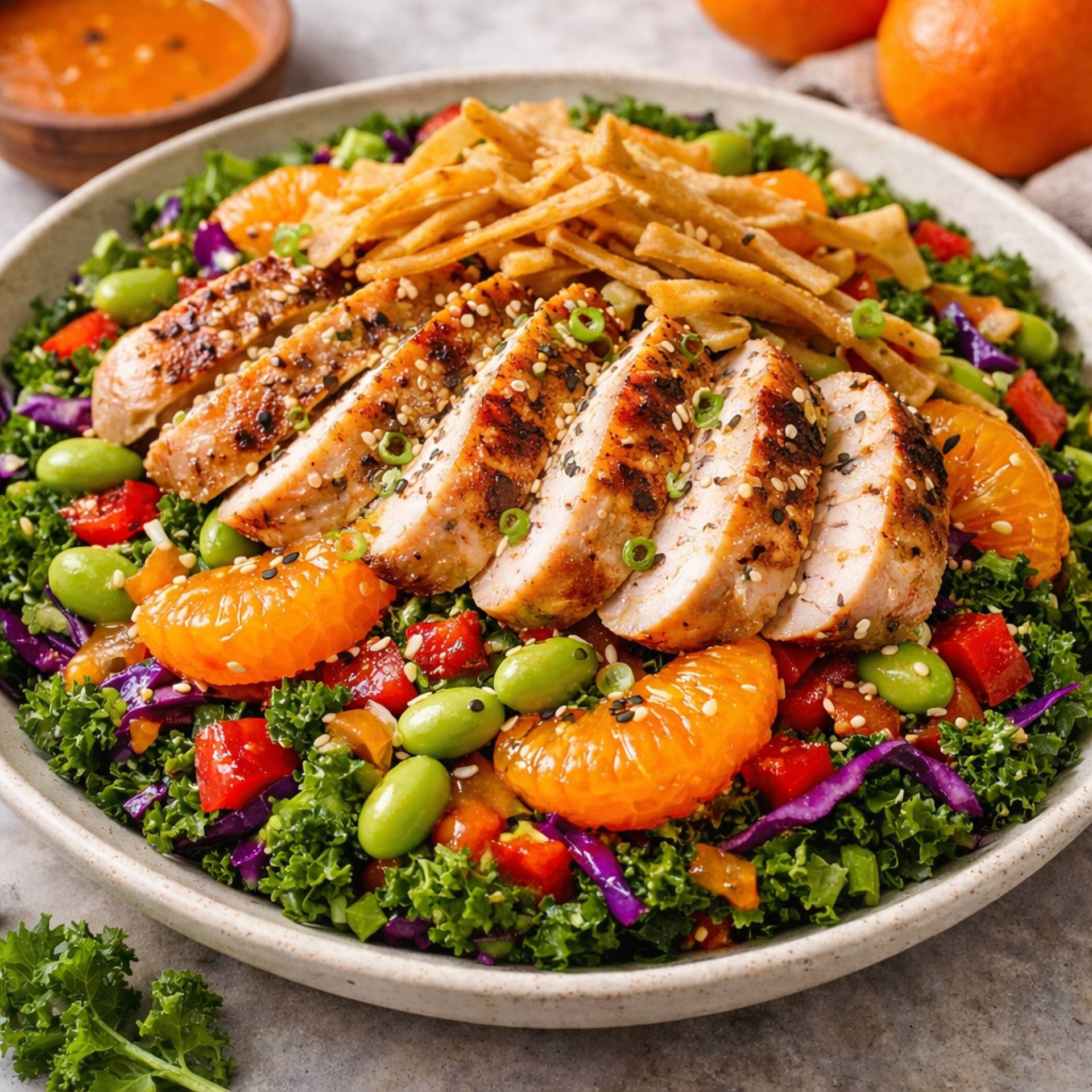 GIVE BACK - Mandarin Kale Salad with an Asian Vinaigrette and Grilled Chicken