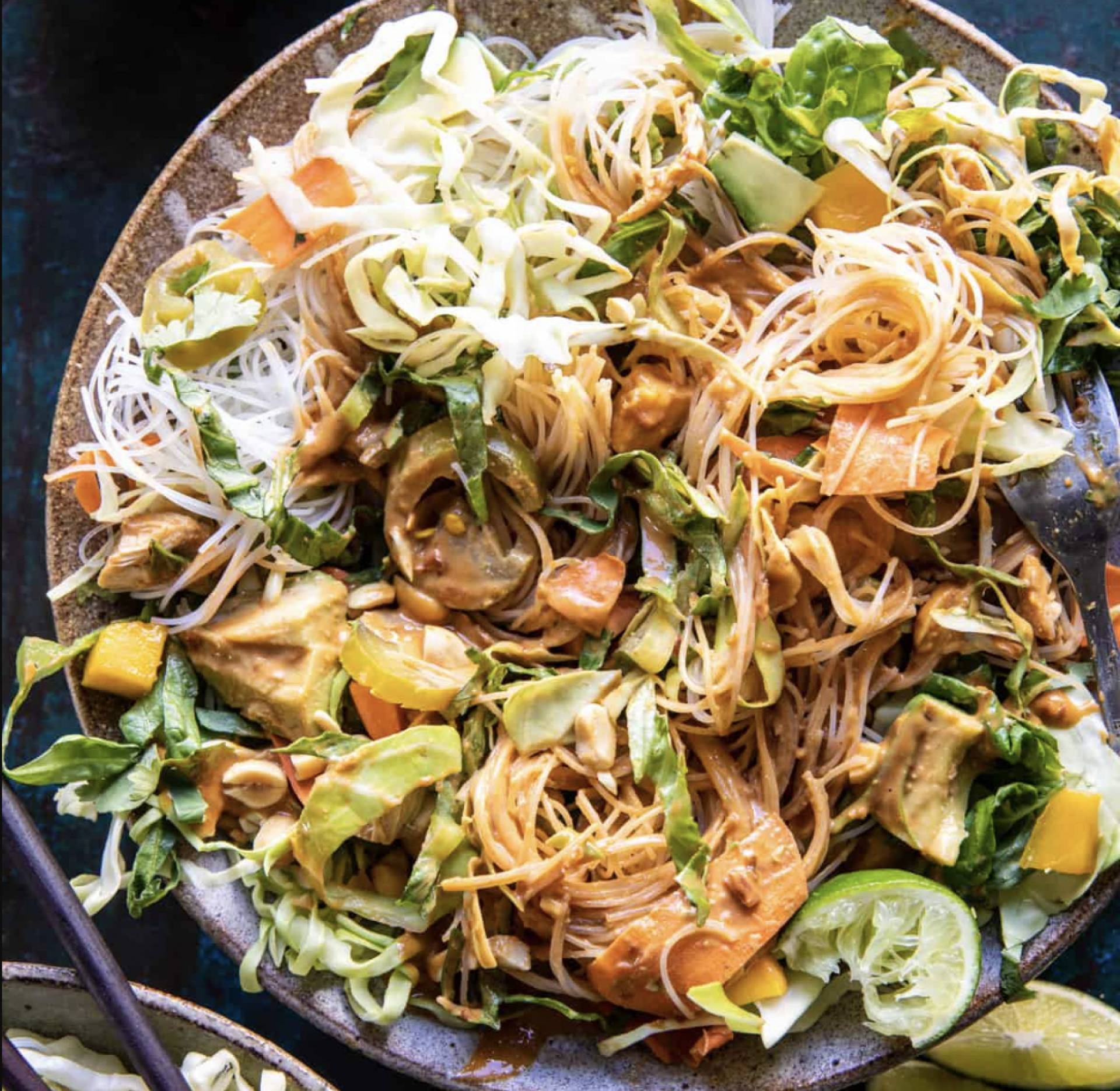 Low Carb Sweet Chili Chicken Spring Roll Bowl with Mango Jalapeno Relish