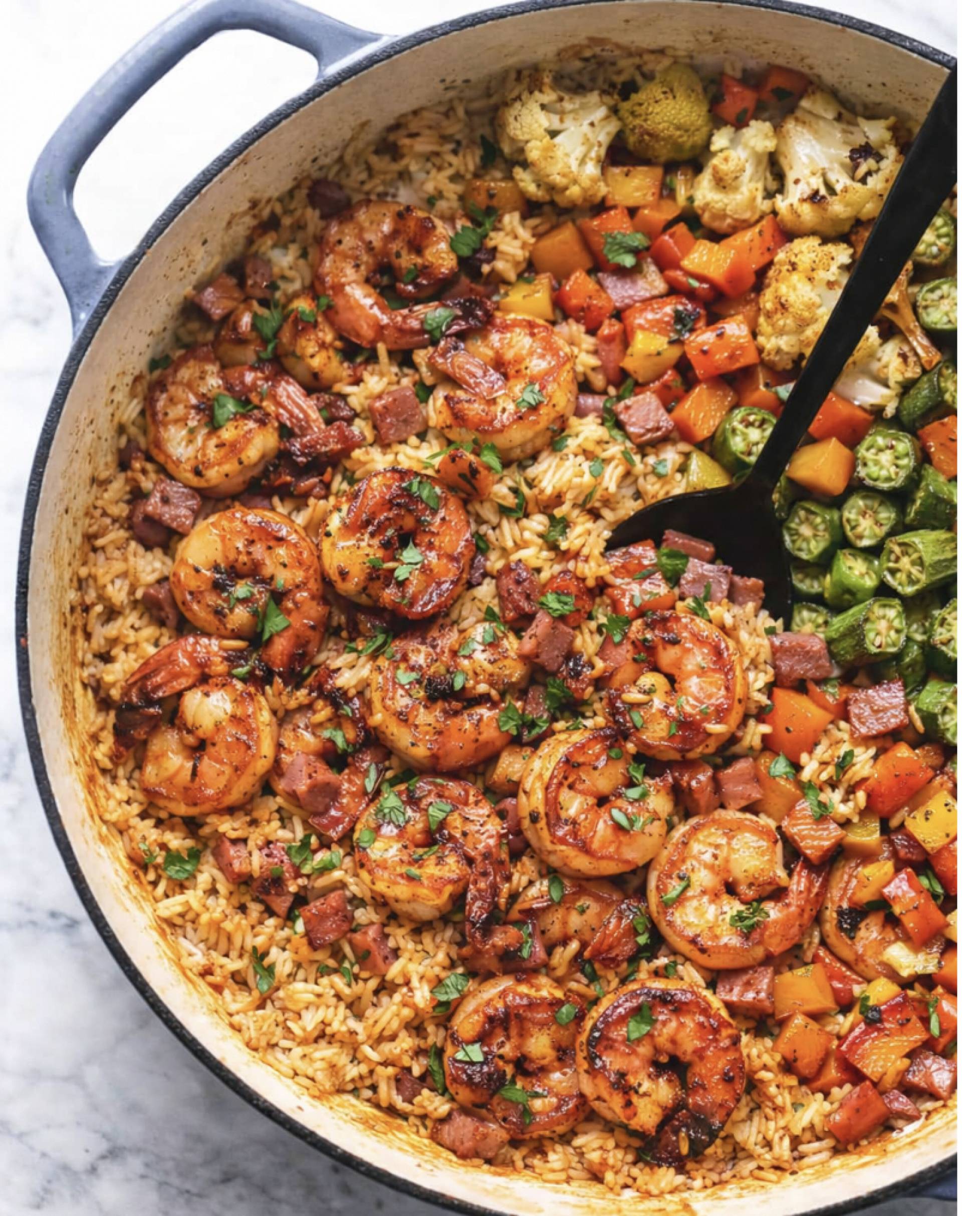 Blackened Shrimp Jambalaya and Cajun Veggies